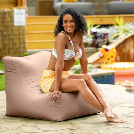 Front. Jaxx - Jaxx Ponce Outdoor Bean Bag Chair - Weather Resistant Patio and Poolside Lounge Seating, Petal - Sunbrella Petal.