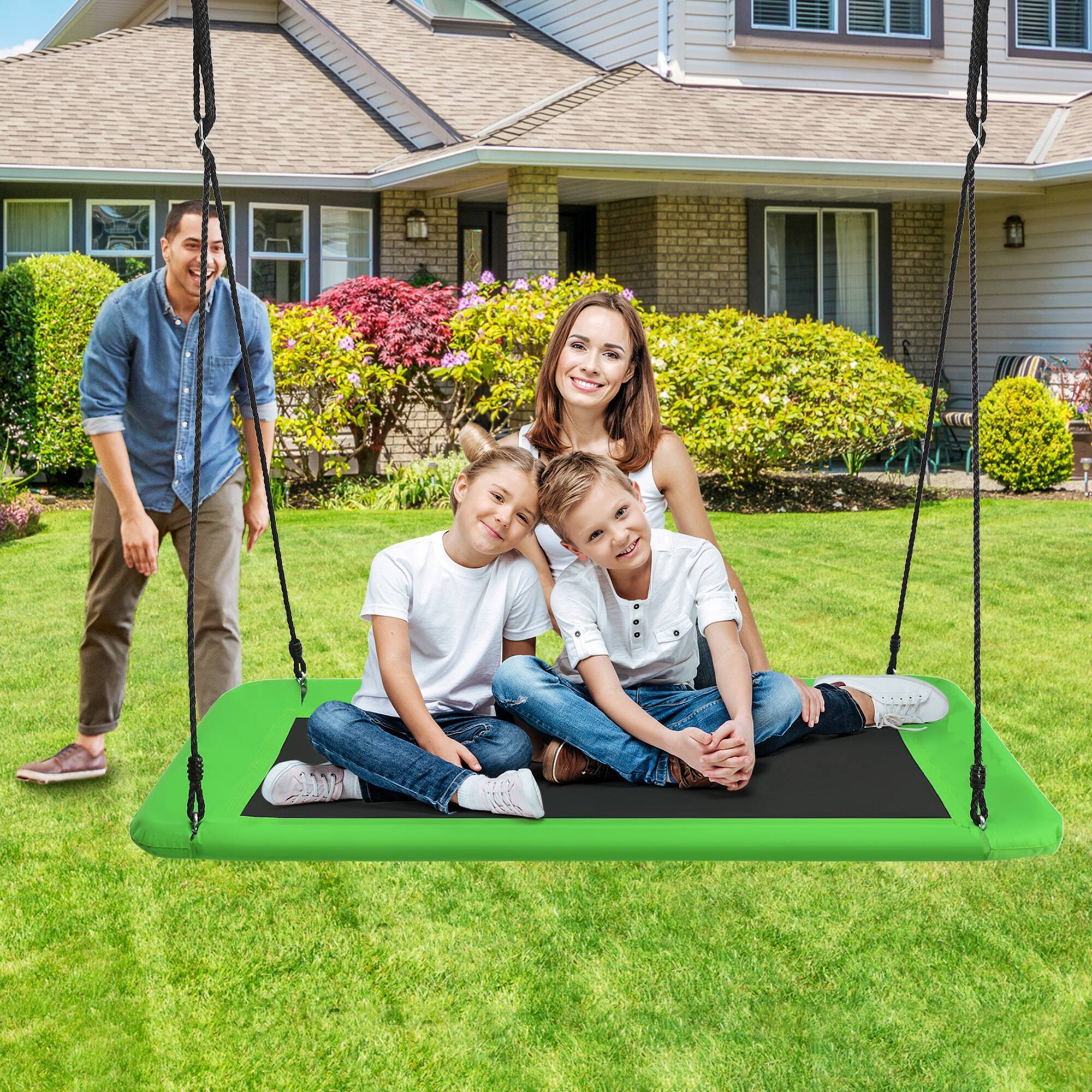 Alt View 3. Gymax - Gymax 60'' Kids Giant Tree Rectangle Swing 700 lbs w/ Adjustable Hanging Ropes Green - Green.