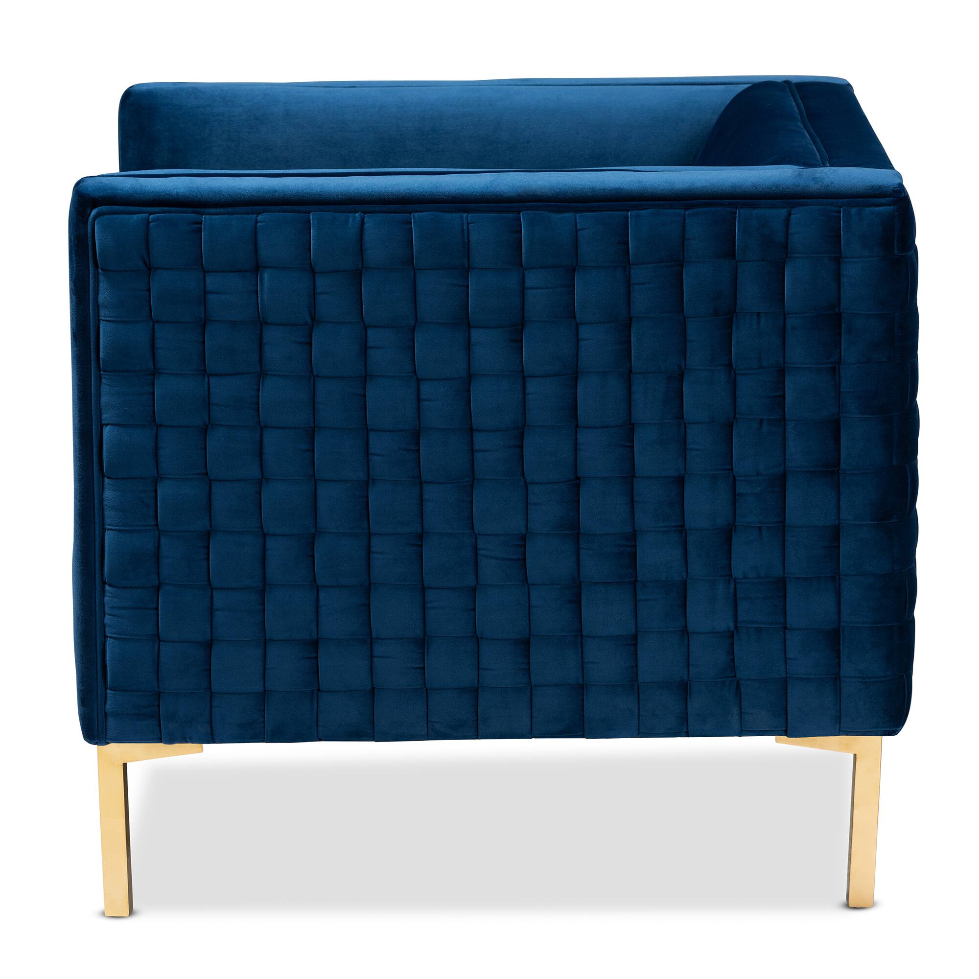 Left. Baxton Studio - Seraphin Glam and Luxe Velvet Fabric Upholstered Gold Finished Armchair - Blue/Gold.