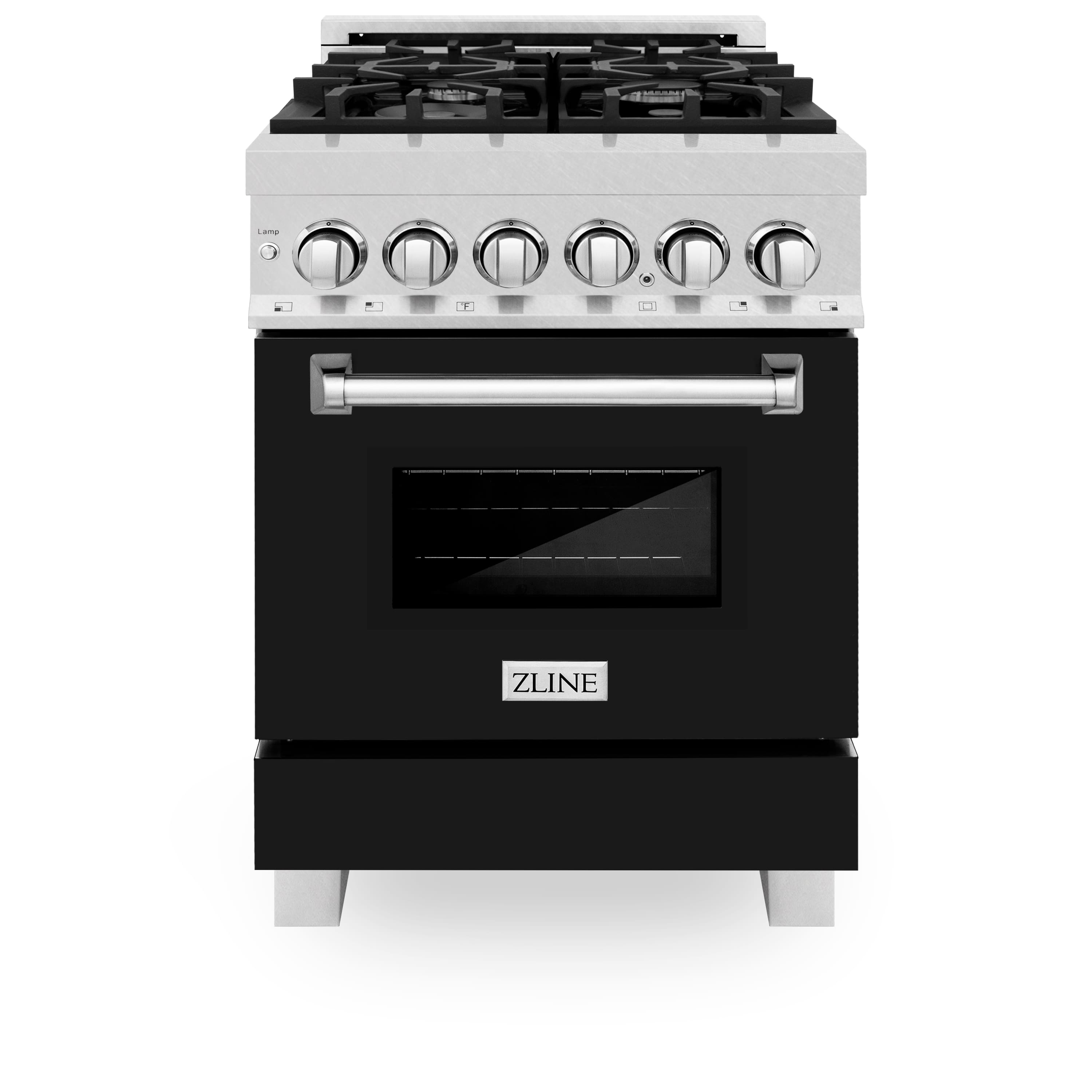 ZLINE 24 in. Legacy Dual Fuel Range in Satin Stainless Steel w/ Black Matte Door (RAS-BLM-24) Front
