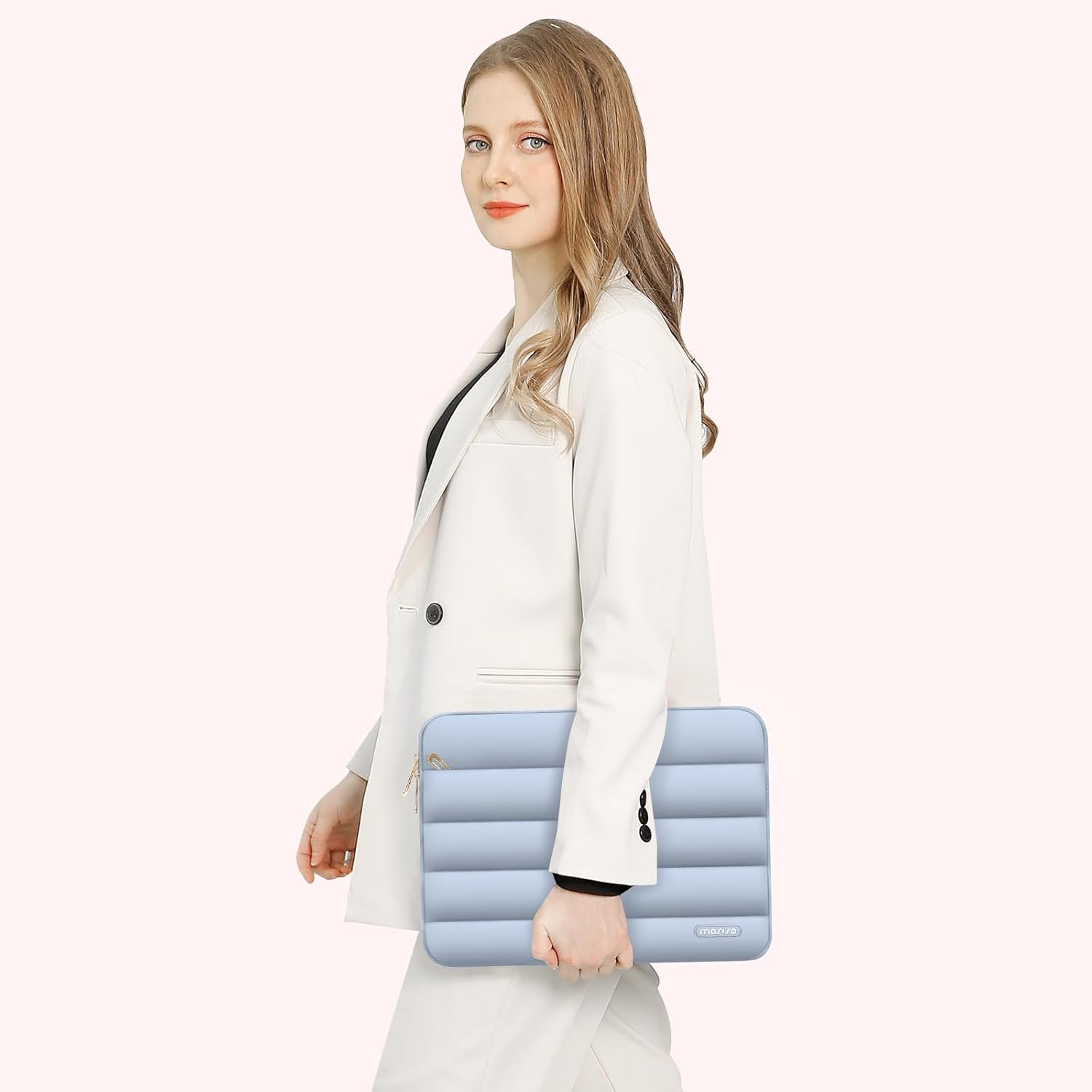 Alt View 2. mosiso - Puffy Laptop Sleeve 14 inch for HP Lenovo Dell ASUS Acer, HP Stream, Dell Latitude, Lenovo IdeaPad - Baby Blue.