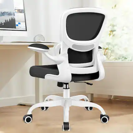 Front. Brick Attic - Ergonomic Office Chair with Lumbar Support and Adjustable Armrests, Breathable Mesh Mid Back Computer Desk Chair - White.