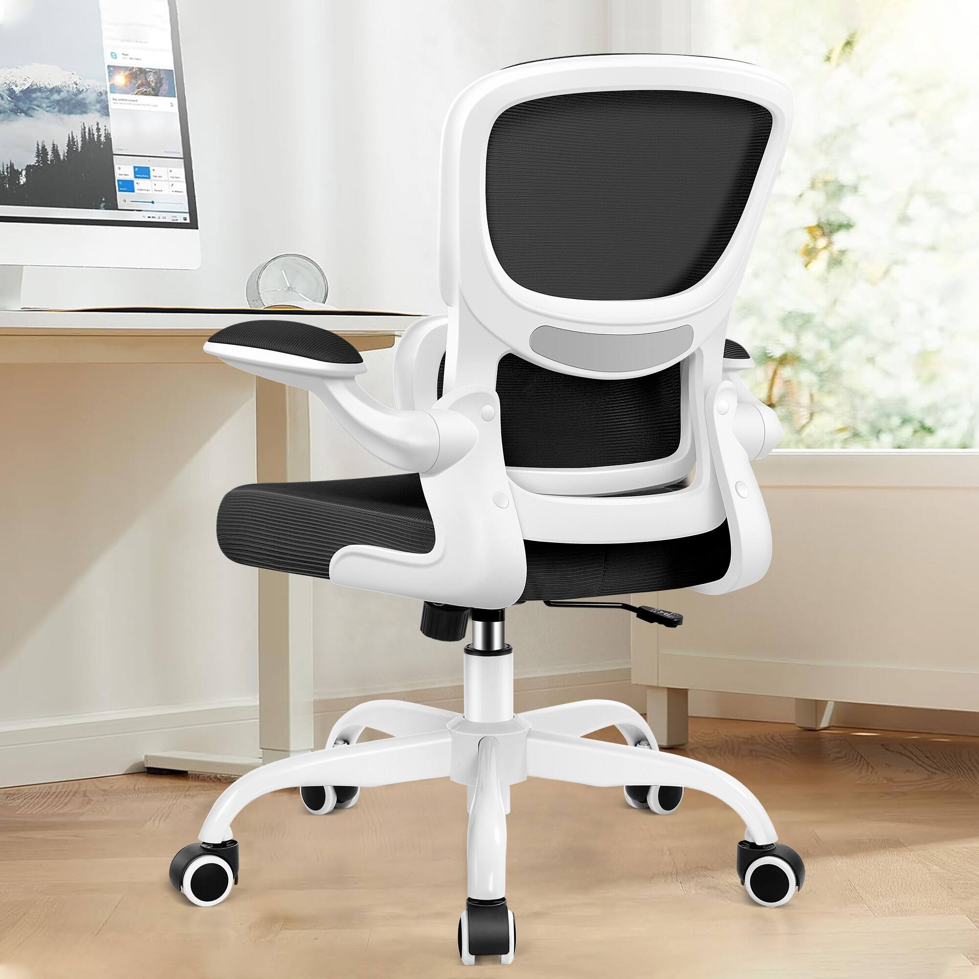 Front. Brick Attic - Ergonomic Office Chair with Lumbar Support and Adjustable Armrests, Breathable Mesh Mid Back Computer Desk Chair - White.