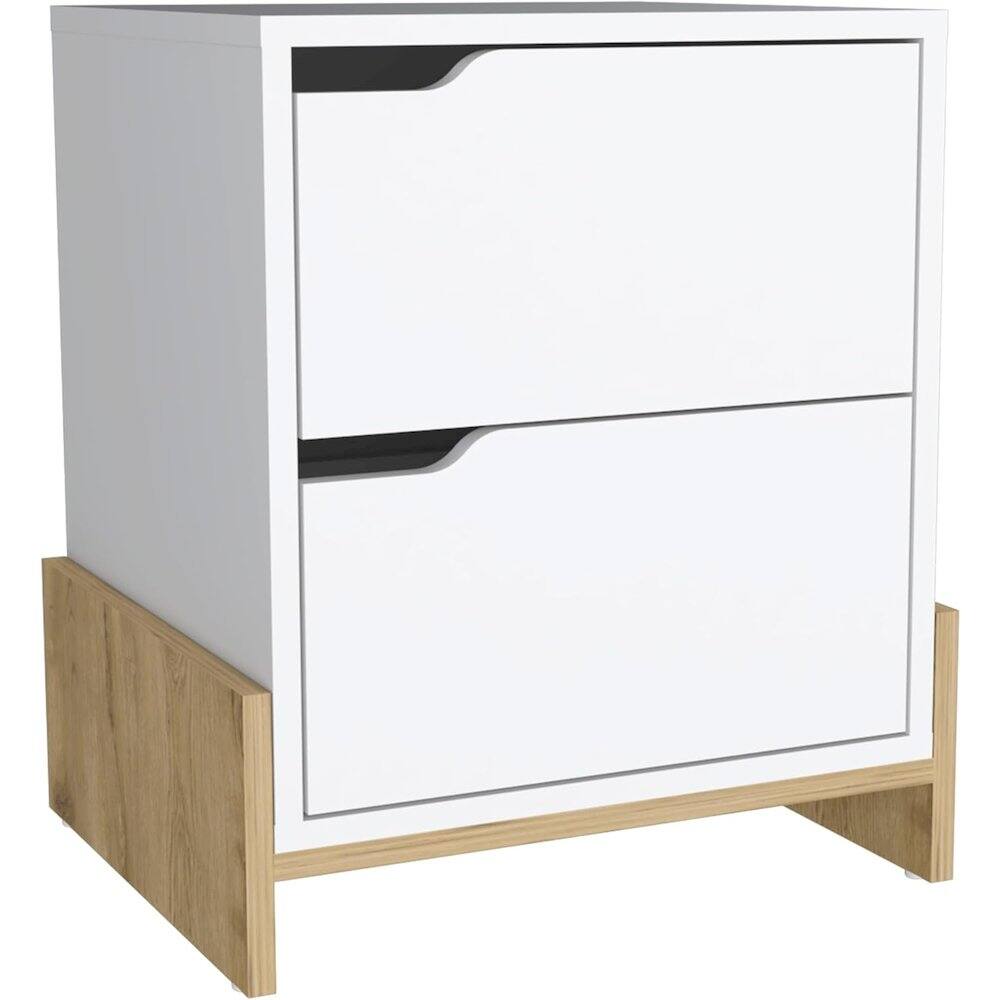 Front. TuHome - Luss Nightstand White / Macadamia MDF - White.