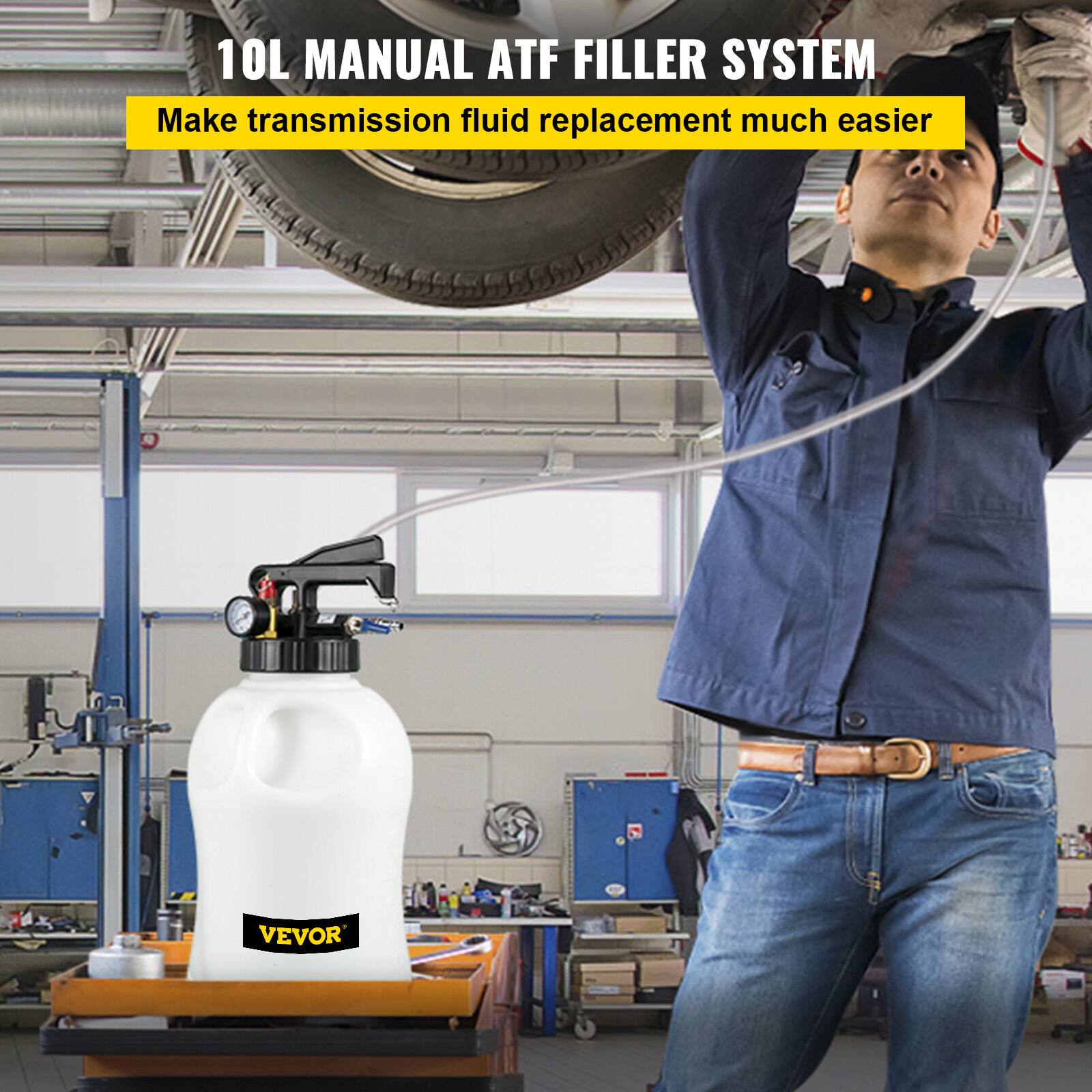 10L MANUAL ATF FILLER SYSTEM  
Make transmission fluid replacement much easier  
VEVOR