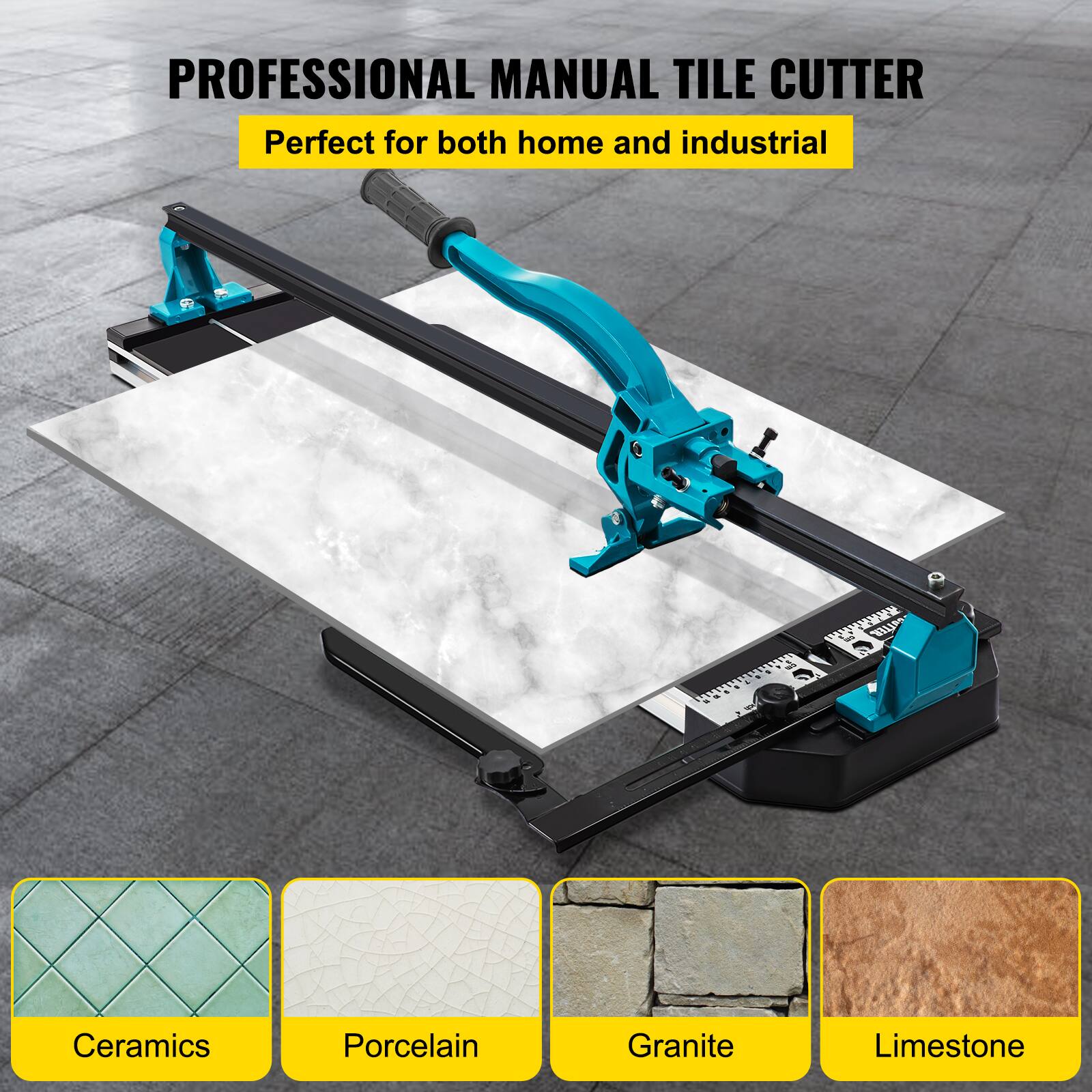 PROFESSIONAL MANUAL TILE CUTTER  
Perfect for both home and industrial  

Ceramics  
Porcelain  
Granite  
Limestone