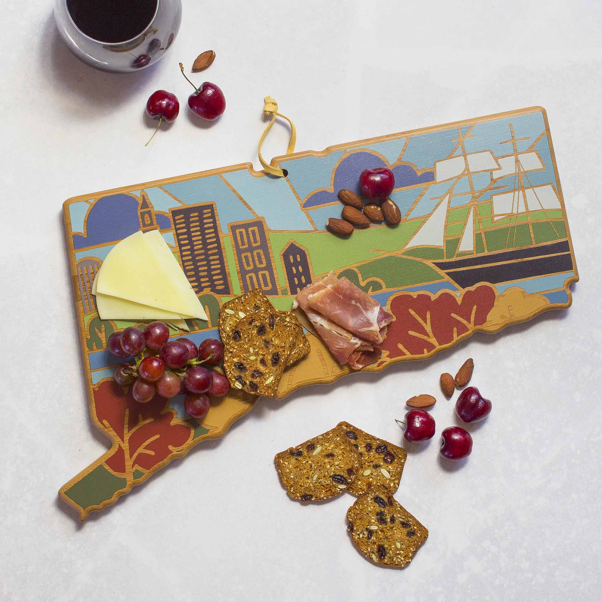 Angle. Totally Bamboo - Connecticut Cutting Board with Artwork by Summer Stokes.