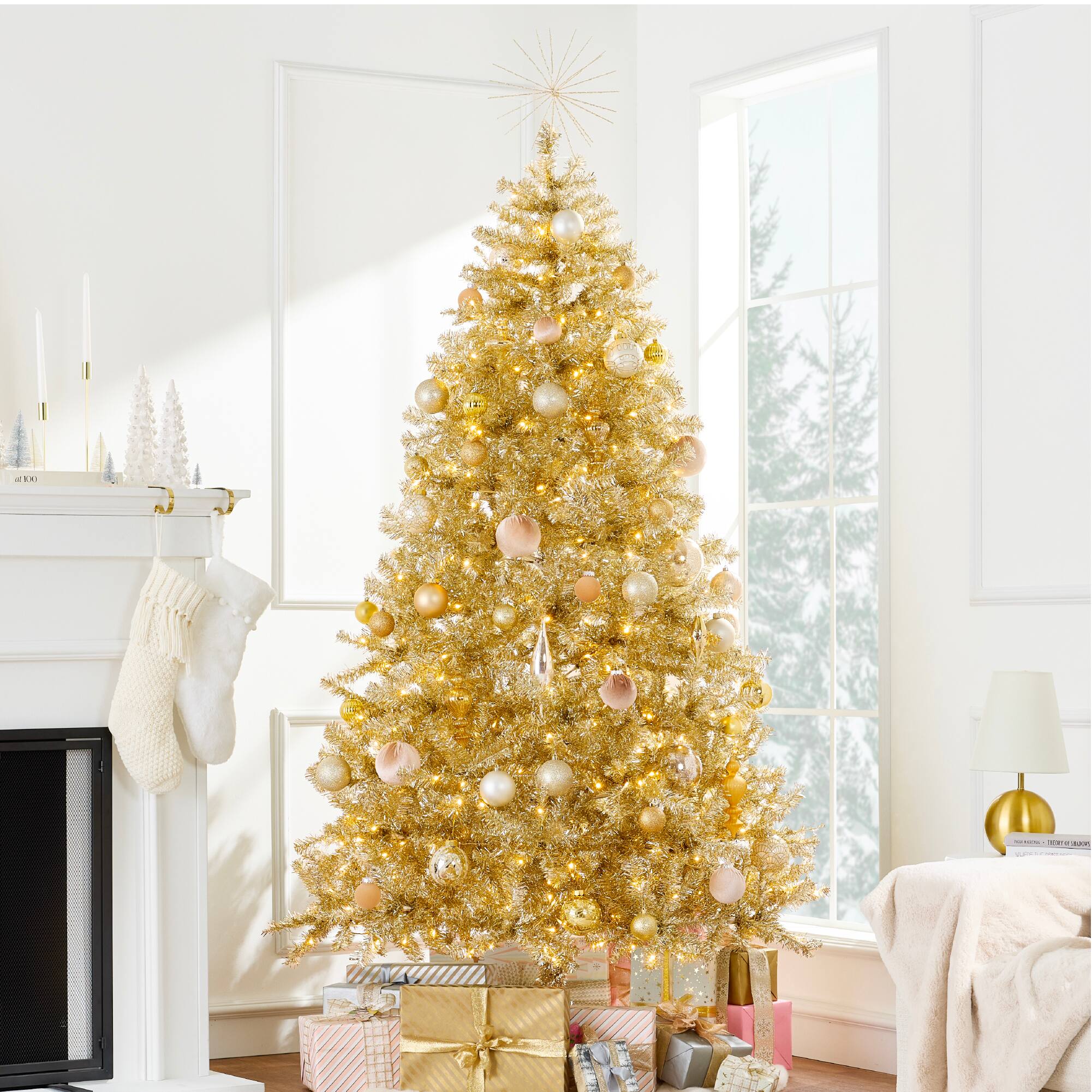 Alt View 5. Best Choice Products - Best Choice Products 7.5ft Artificial Tinsel Christmas Tree with Viral Twinkling Lights, Pre-Lit Pine, 550 Lights - Champagne Gold.
