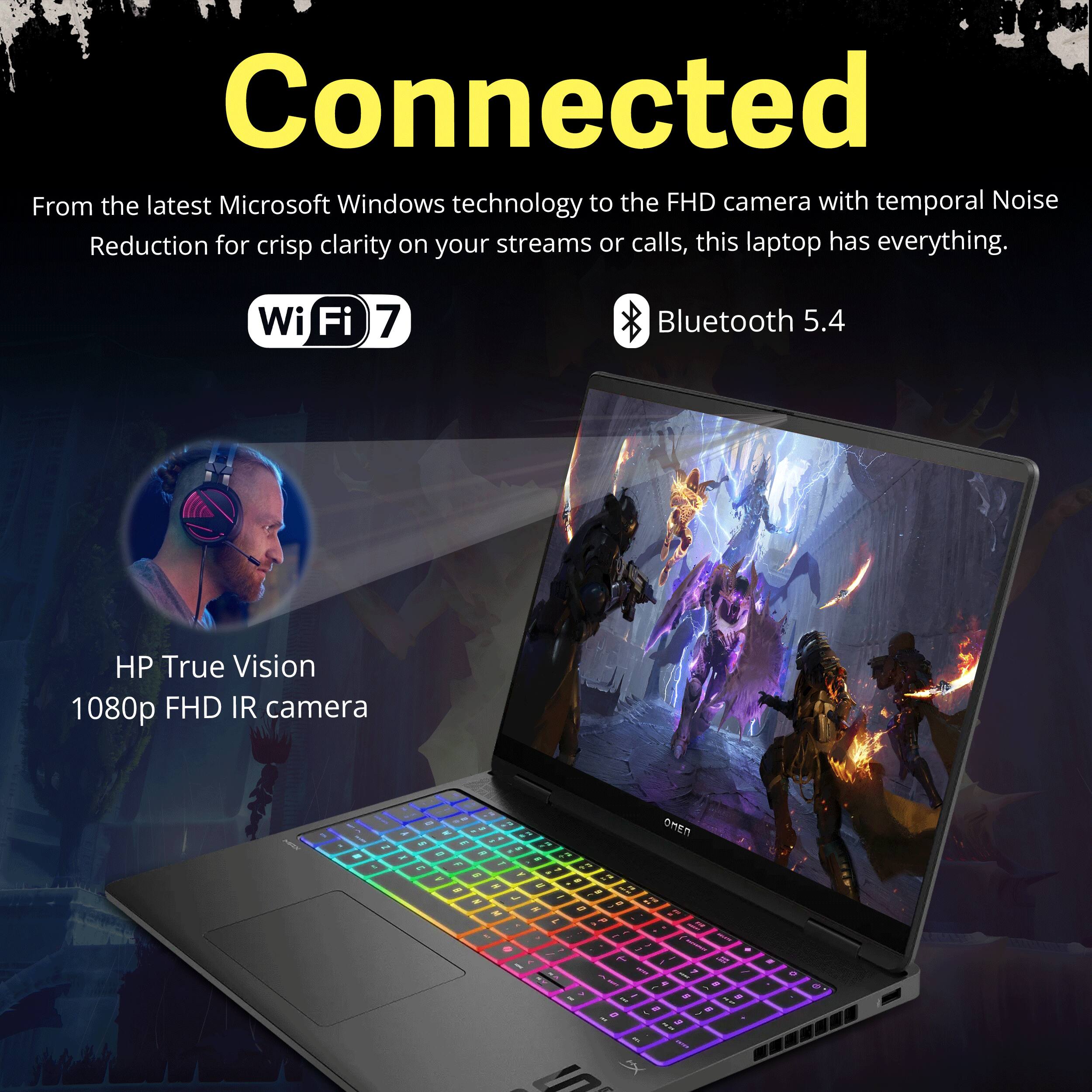 Connected

From the latest Microsoft Windows technology to the FHD camera with temporal Noise Reduction for crisp clarity on your streams or calls, this laptop has everything.

Wi-Fi 7

Bluetooth 5.4

HP True Vision 1080p FHD IR camera