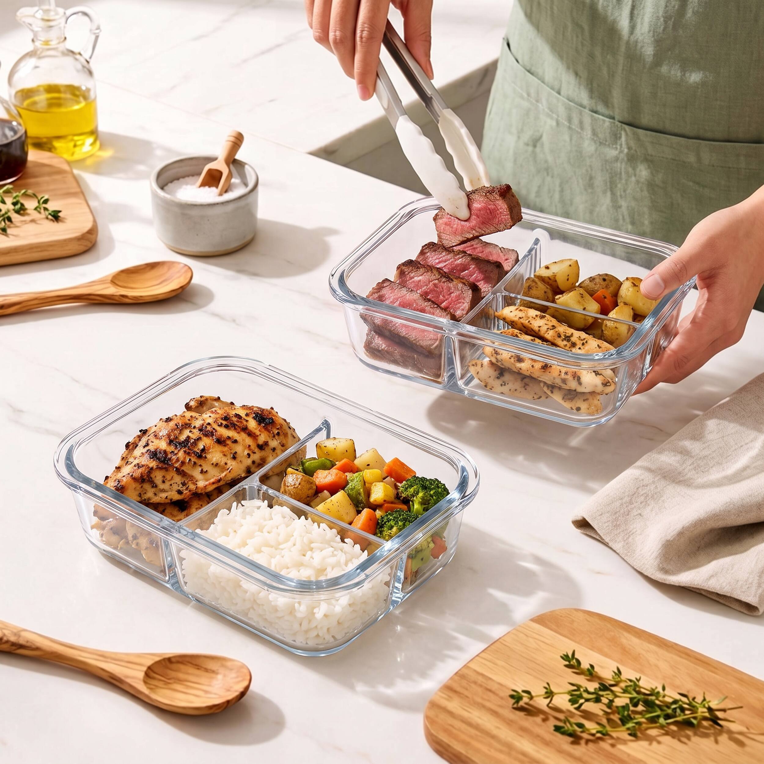 Sorbus 5 Pack 35 oz/1040 mL 3 Compartment Glass Food Storage Containers ...