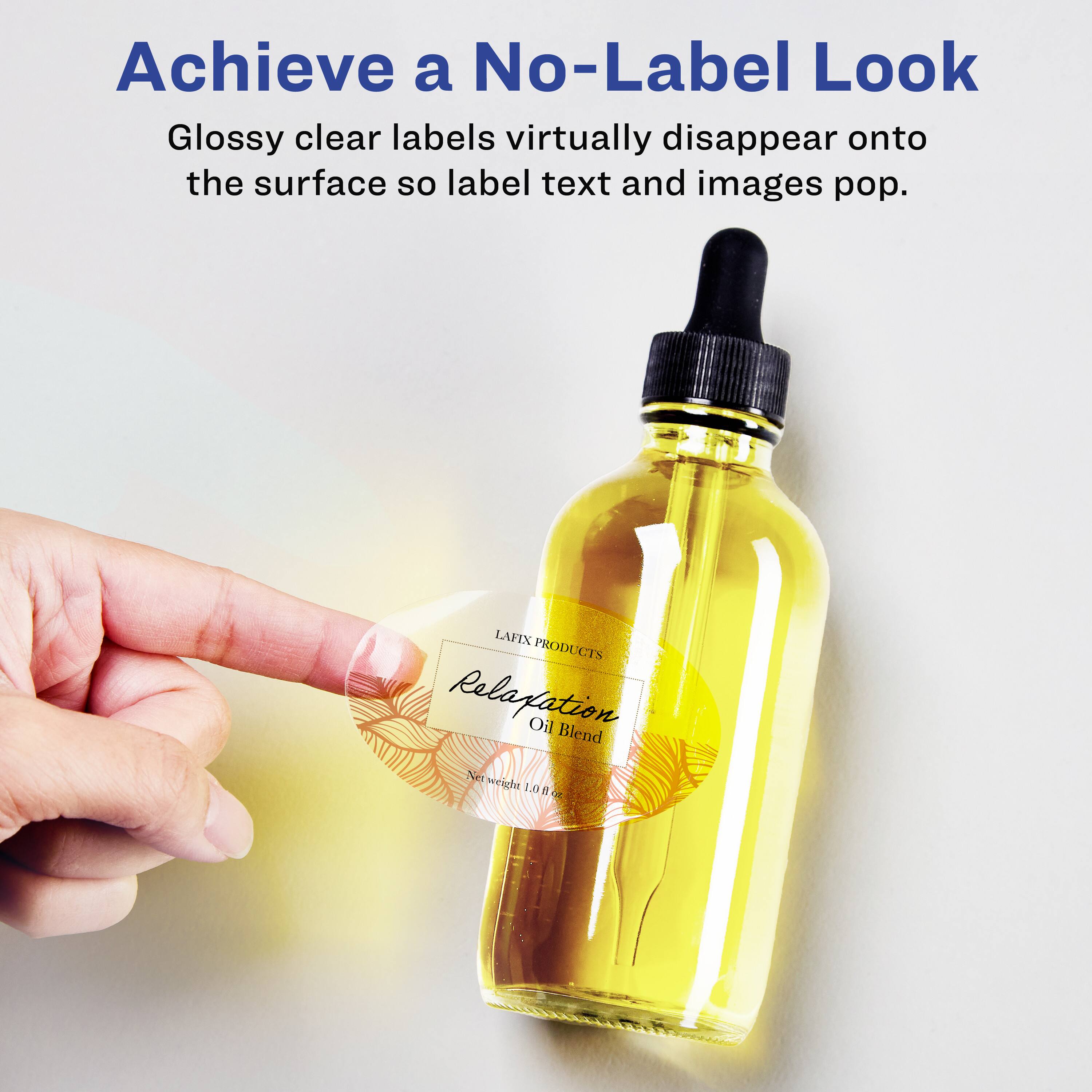 Achieve a No-Label Look

Glossy clear labels virtually disappear onto the surface so label text and images pop.

LAVIX PRODUCTS
Relaxation Oil Blend
1.0 oz