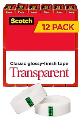 Scotch - Transparent Clear Tape Refill, 0.75" x 27.77 yds., 1" Core, Clear, 12 Rolls/Pack (600K12)