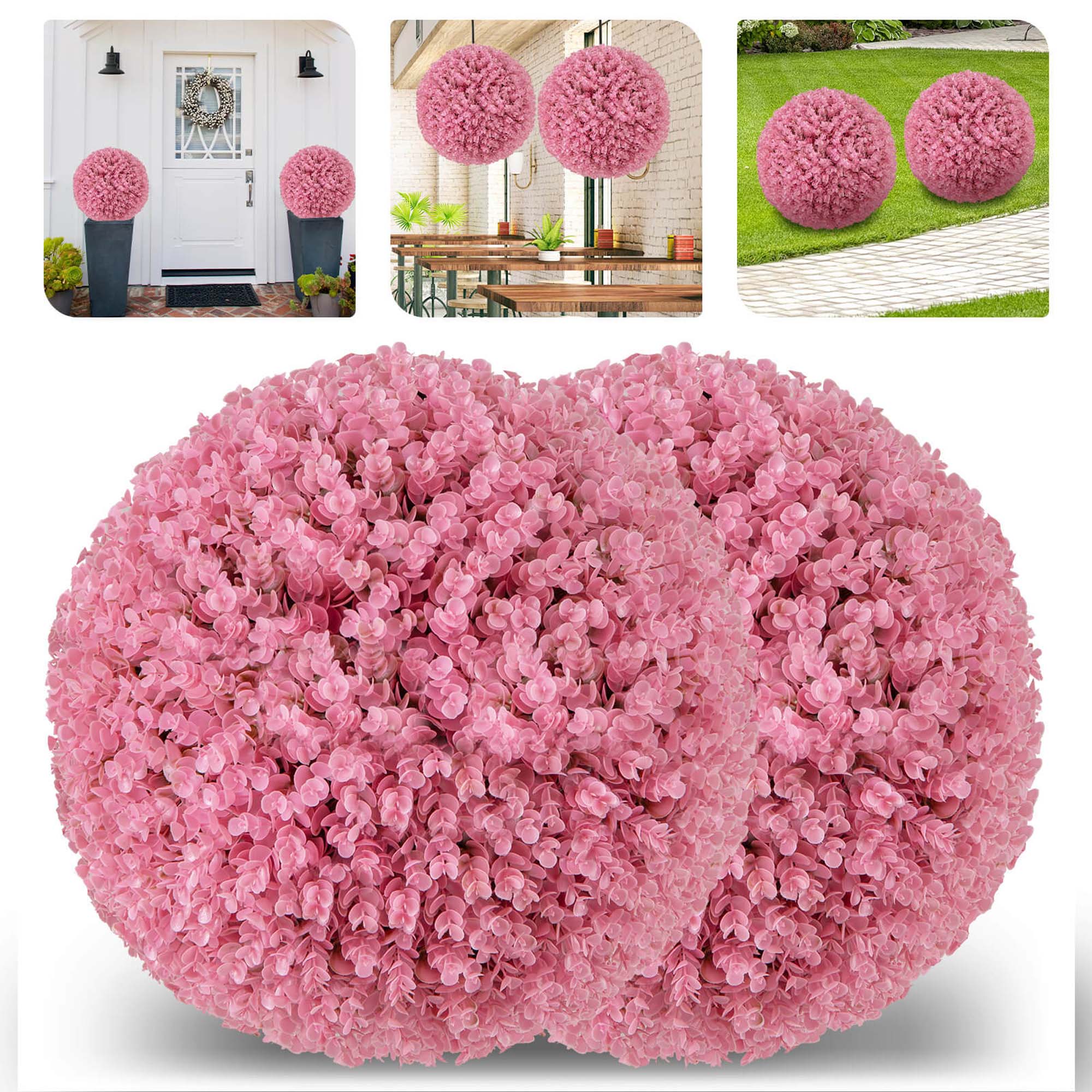 Front. Costway - Costway 2 PCS Artificial Plant Topiary Ball 17.5" Faux Decorative Balls for Indoor Outdoor - Pink.