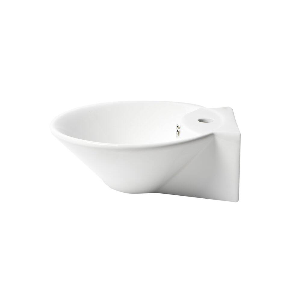 Back. Alfi - White 17" Round Wall Mounted Ceramic Sink with Faucet Hole - White.
