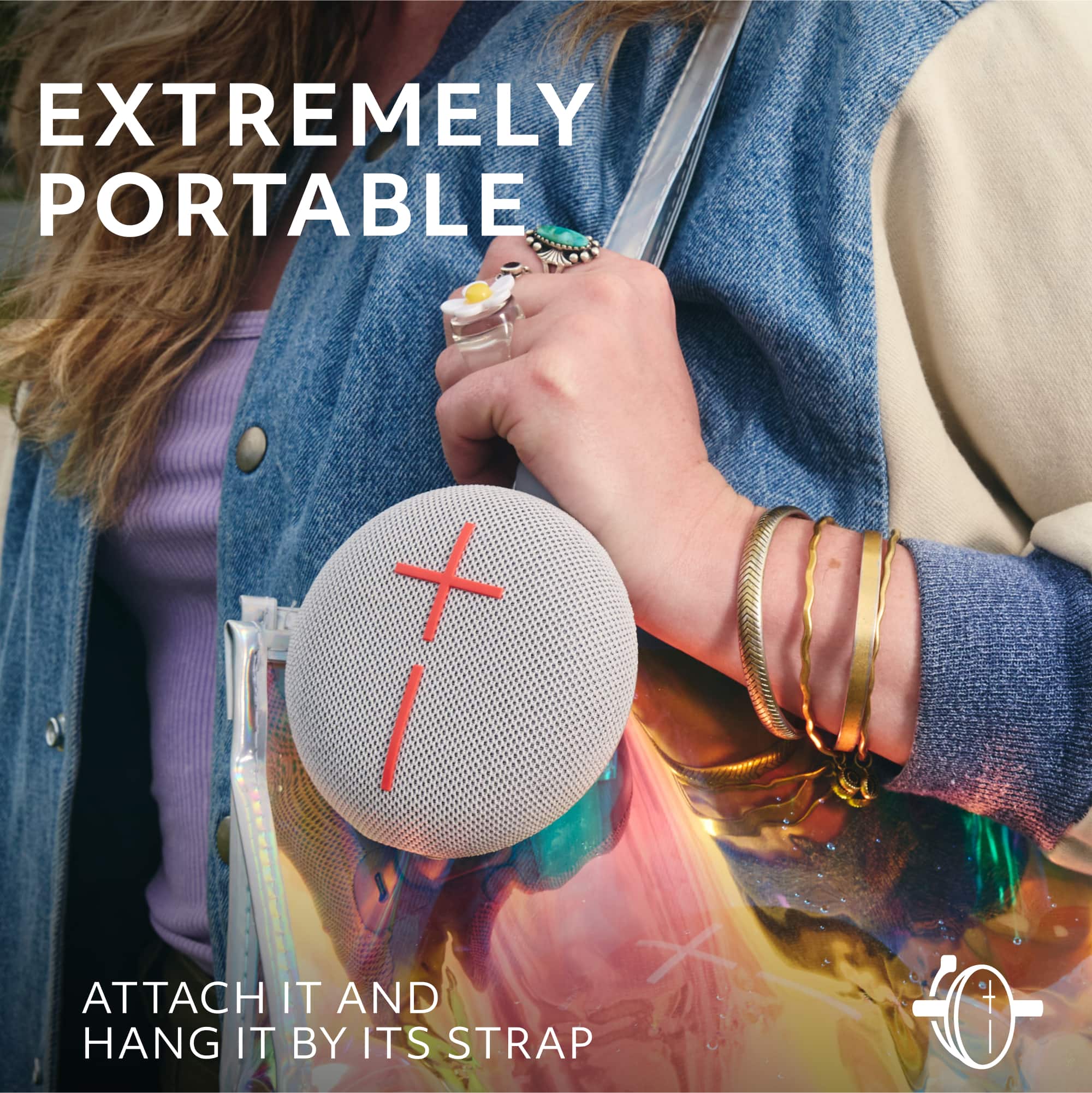 EXTREMELY PORTABLE ATTACH IT AND HANG IT BY ITS STRAP