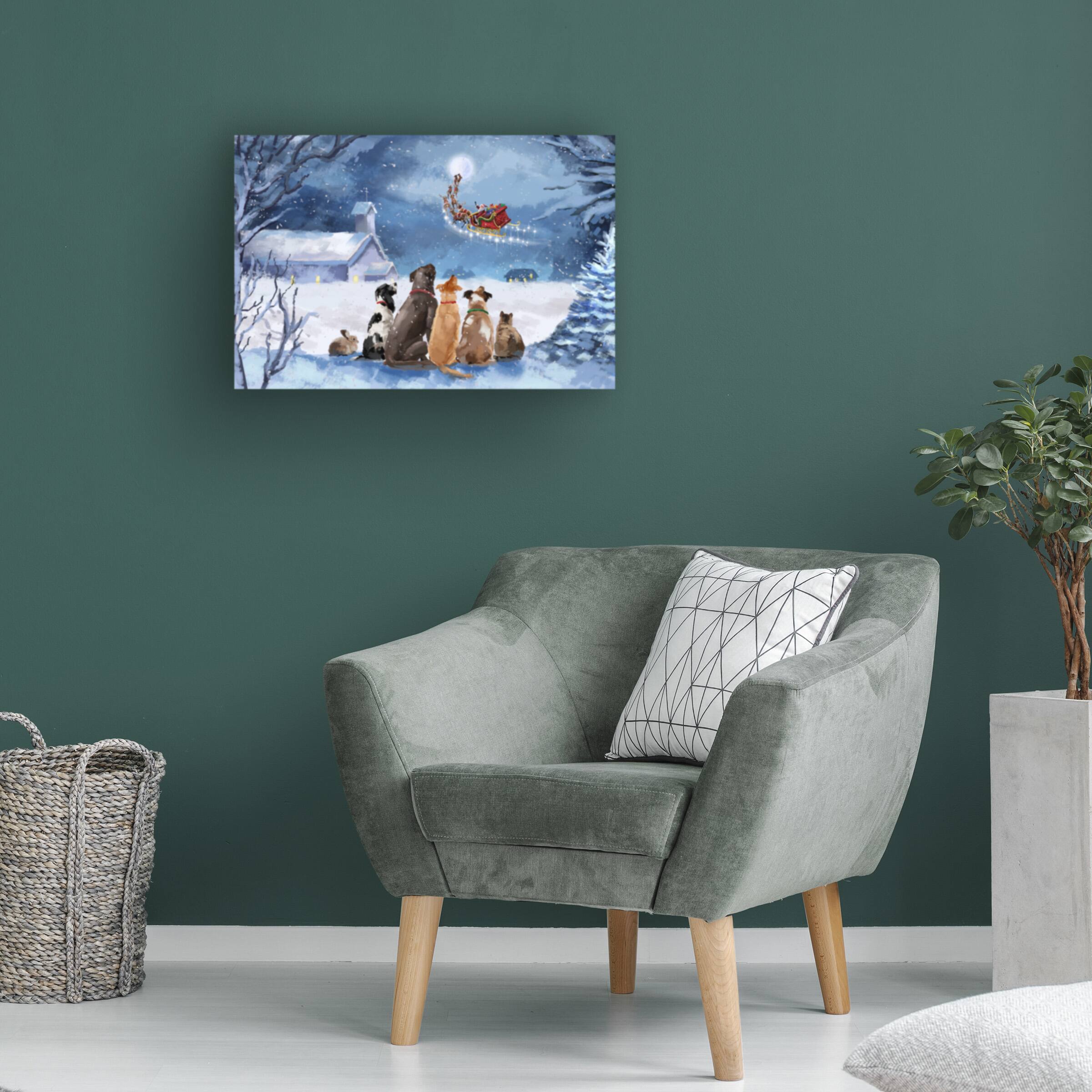 Left. Trademark Fine Art - GL Studio Pets Watching Santa Canvas Art - 16x24 - Multicolor.