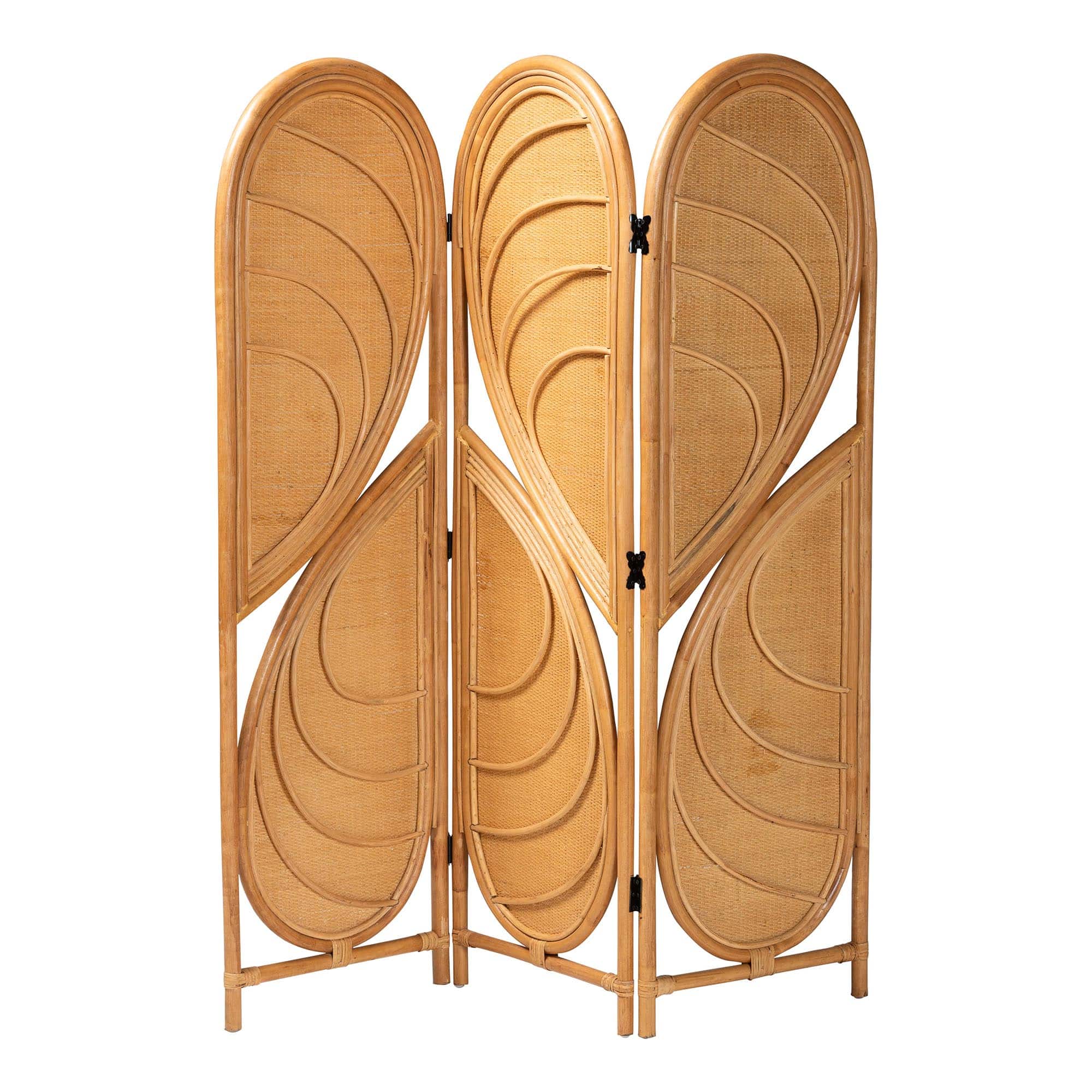 bali & pari - Kiyoko Natural Rattan Room Divider - Handwoven Wicker Tri-Fold Decorative Privacy Screen with Woven Leaf Motif - Light Honey price history on PriceWatchPro