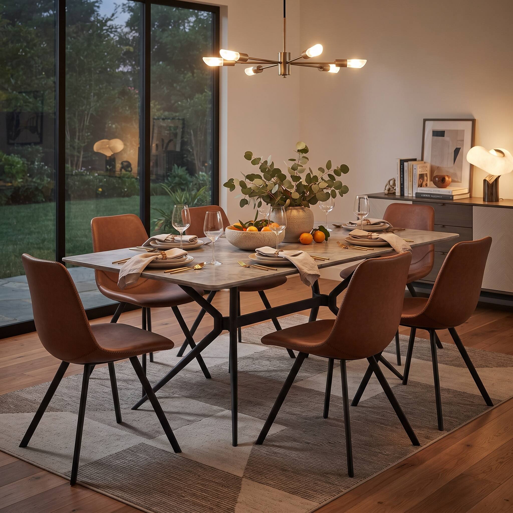 Angle. LeisureMod - Markley Modern Upholstered Distressed Leather Dining Chair, Iron Legs, Ergonomic for Kitchen & Home Office - Light Brown.