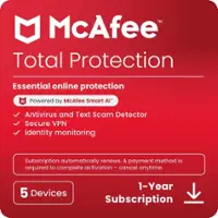 McAfee - Total Protection (5-Device) Antivirus & Internet Security Software (1-Year Subscription with Auto-Renewal) - Android, Apple iOS, Chrome, Mac OS, Windows [Digital] - Front_Zoom