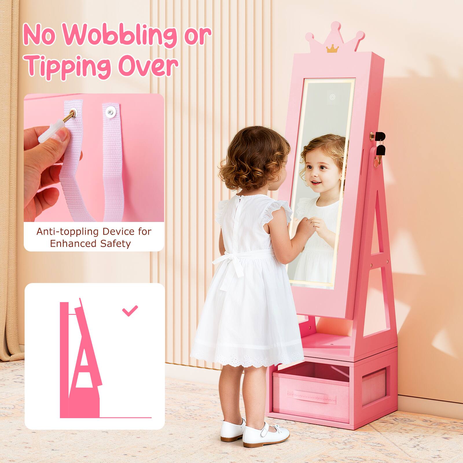 No Wobbling or Tipping Over

Anti-toppling Device for Enhanced Safety