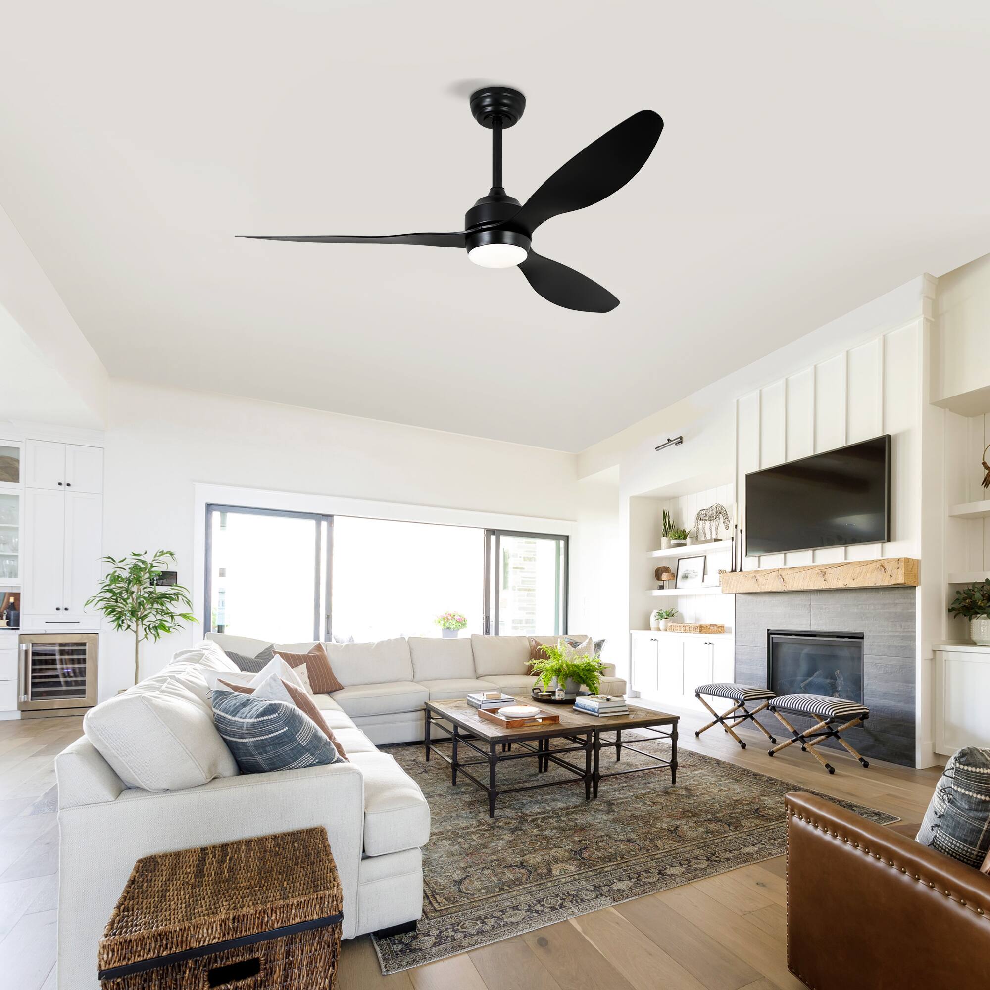 Alt View 2. Loheer - Loheer 52 Inch Matte Black Ceiling Fan with Lights Quiet DC Motor Reversible Indoor Bedroom Patio.