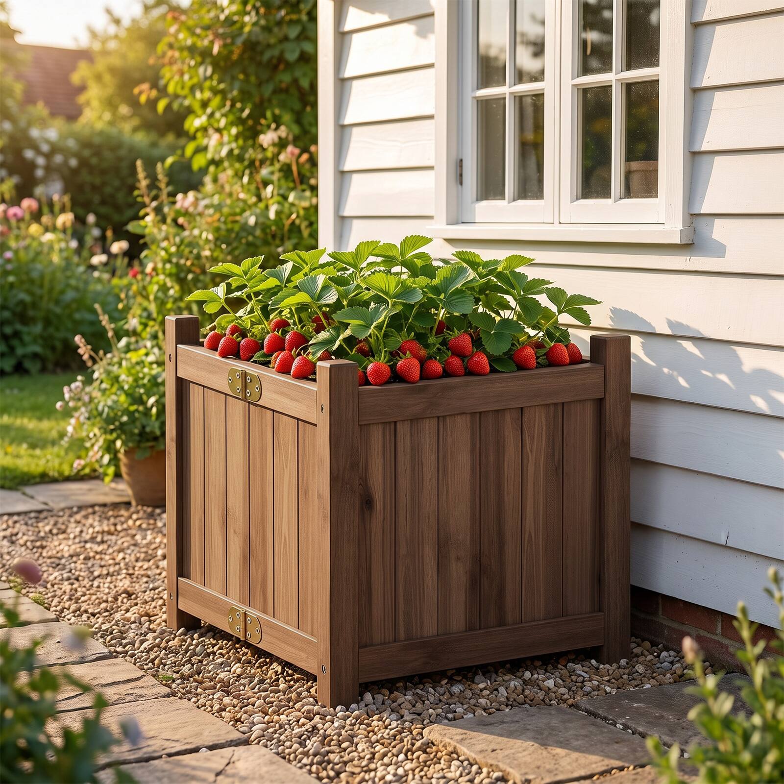 Costway 1 PCS 15 Inch Wooden Planting Box, Outdoor Folding Square ...