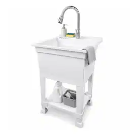 UTILITYSINKS - Plastic 24" Freestanding Compact Workshop Utility Tub Sink - White