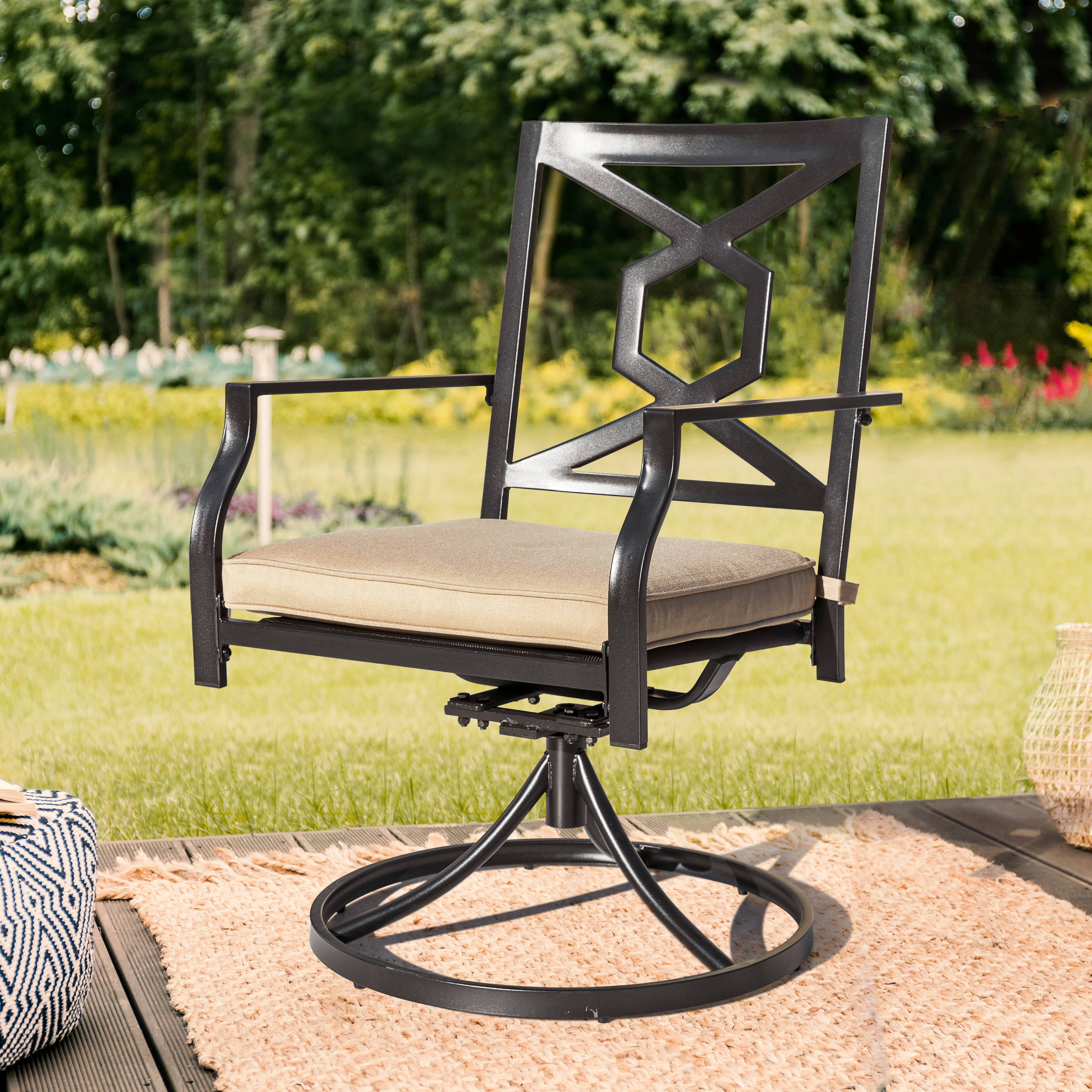 Alt View 8. Nuu Garden - Outdoor Patio Swivel Chair Set of 2 Iron Dining Rocker Chairs - Black and Beige.