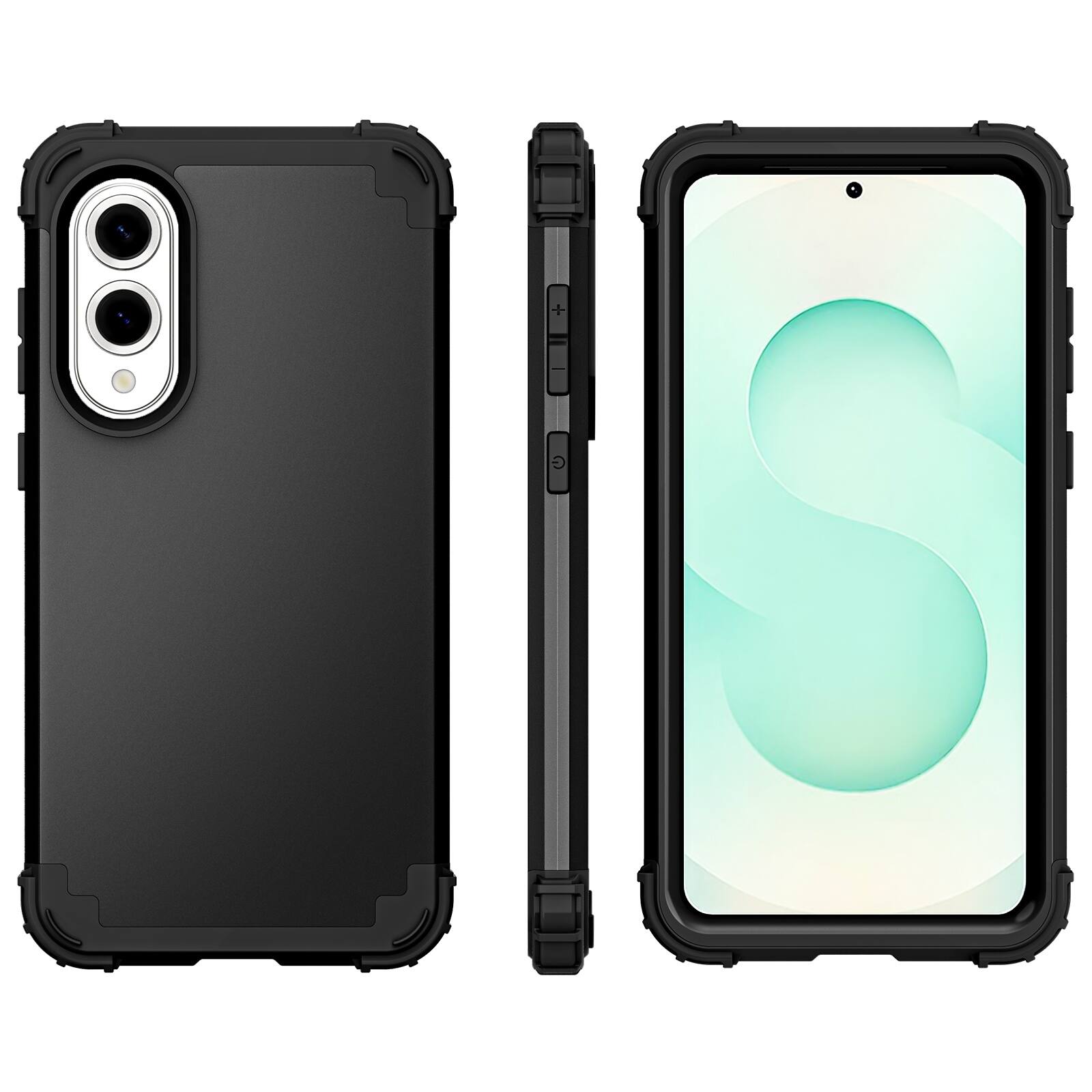 Alt View 1. Dteck - Rugged Case for Samsung Galaxy S25 Edge,Shockproof Soft Silicone Bumper Hard PC Back Cover,3-Layers Protective Shell - Black.
