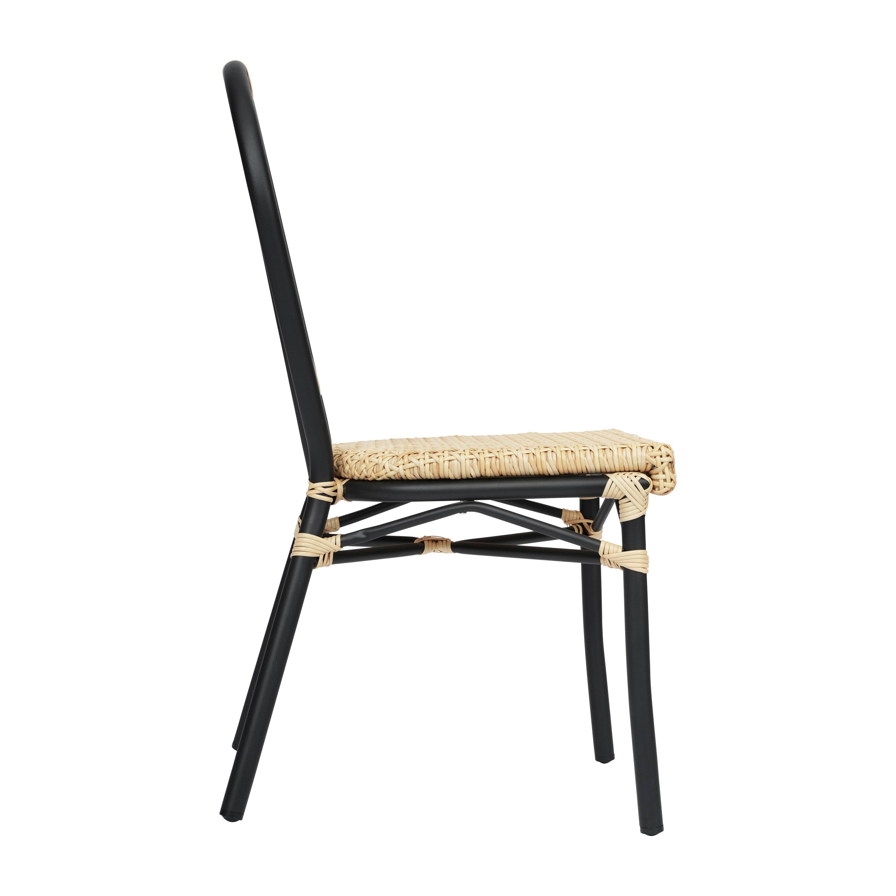 Alt View 8. Emma + Oliver - Reims Set of Two Indoor/Outdoor Stacking Thonet Bistro Style Chairs with PE Cane Rattan Seat and Metal Frame - Natural/Black Frame.