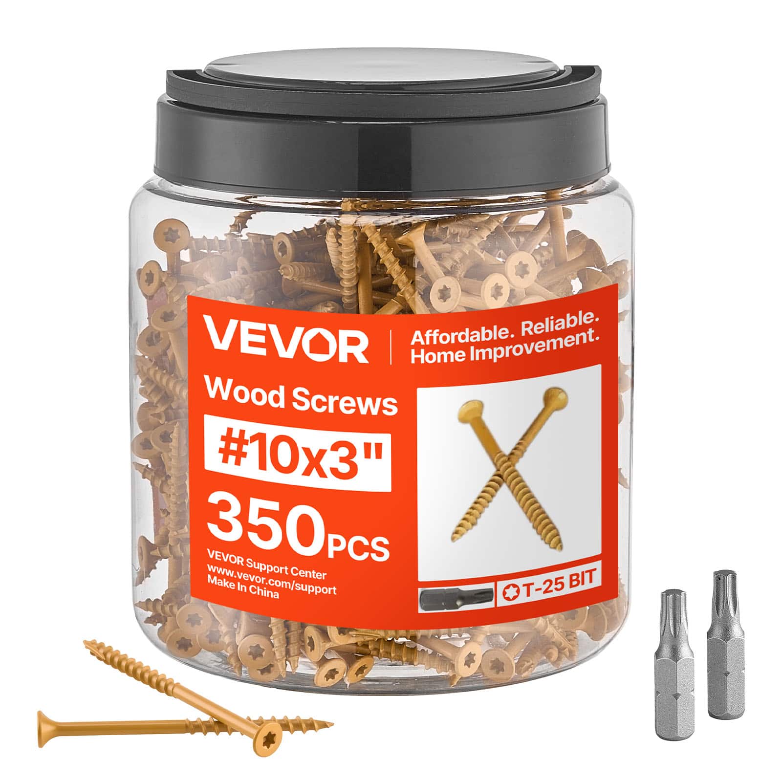 VEVOR - Wood Screws 350 PCS, #10 x 3-Inch Anti-Rust Coated, Exterior Deck Screw Torx/T25 Star Drive, Metal Rust-Resistant - Gold