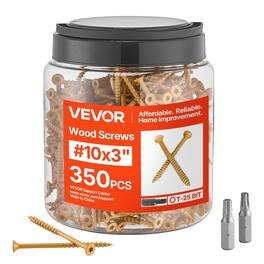 VEVOR - Wood Screws 350 PCS, #10 x 3-Inch Anti-Rust Coated, Exterior Deck Screw Torx/T25 Star Drive, Metal Rust-Resistant - Gold
