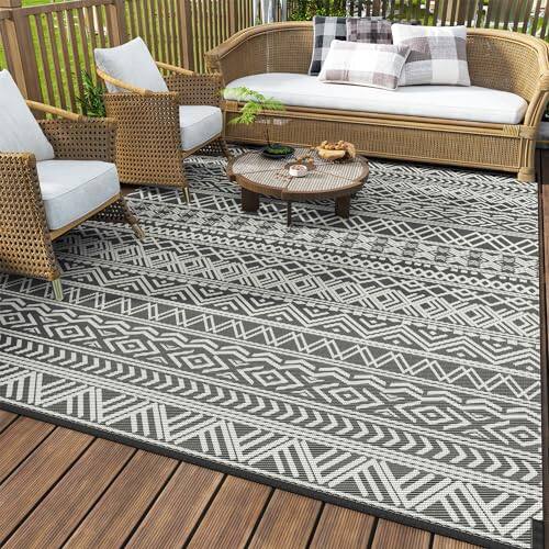 Reds Spade - Outdoor Rug Carpet Waterproof Patio Mat Reverisble Plastic Straw For Rv Camping Picnic Beach Balcony Boho R - Grey-6x6 ft Round
