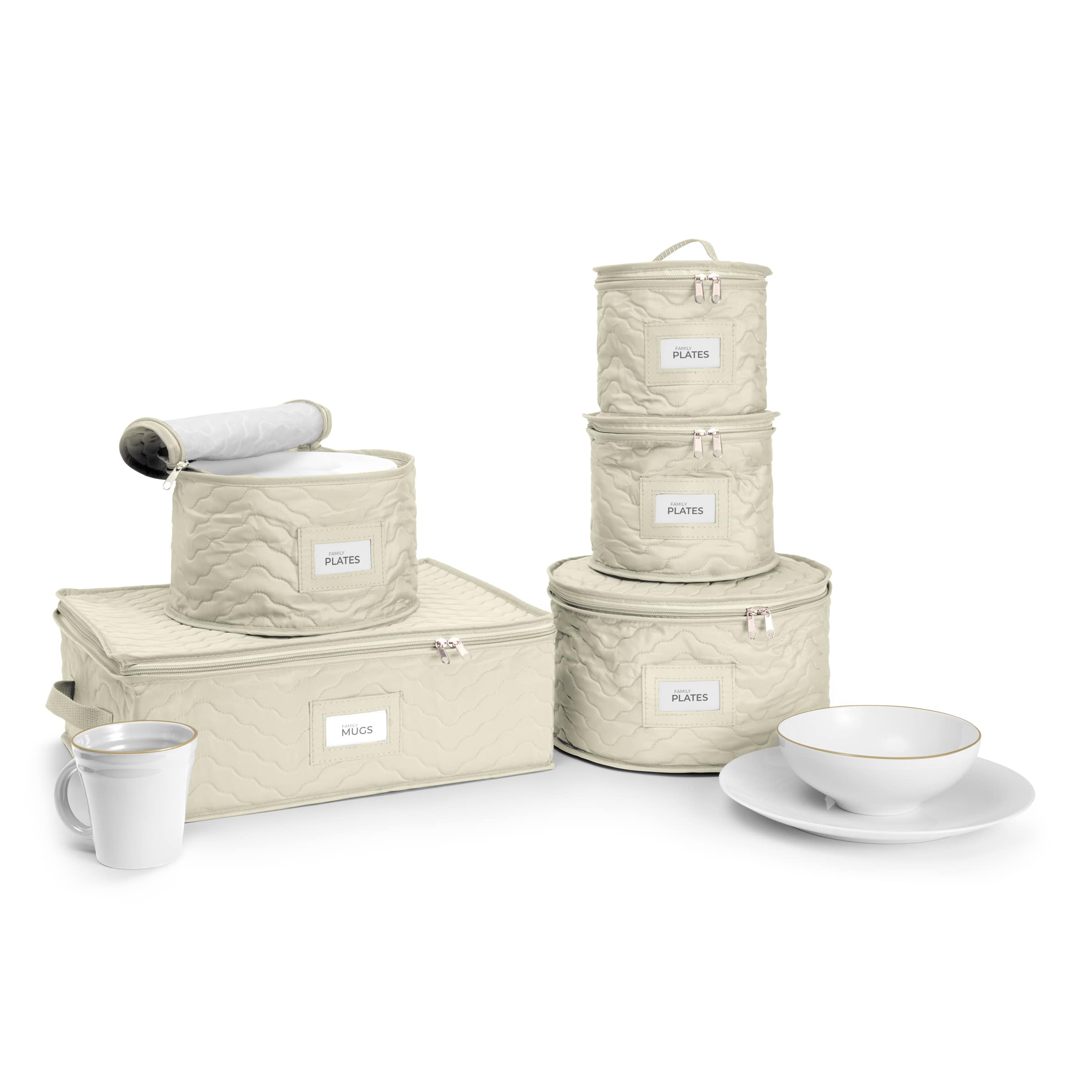 Sorbus - Dinnerware Storage Set Serves 12 (5 Pack) - Beige / Gray