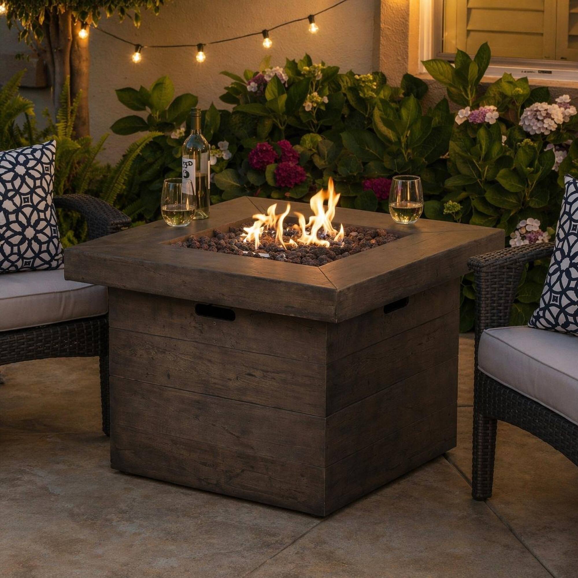 Alt View 3. RYHNUYNE - 32" Square MGO Fire Pit – 40,000 BTU Wood-Burning Outdoor Fireplace in Brown Finish for Patio, Backyard, Garden - Brown.