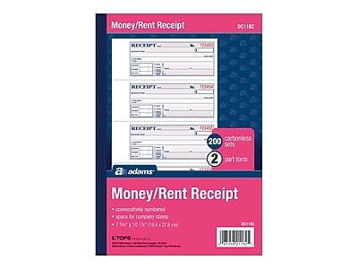 Money/Rent Receipt DC1182

- 200 carbonless sets
- 2 part form
- Consecutively numbered
- Space for company stamp
- Size: 7.5" x 10" (18.4 x 25.4 cm)

adams

Money/Rent Receipt

- Consecutively numbered
- Space for company stamp
- Size: 7.5" x 10" (18.4 x 25.4 cm)

DOT CTOPS