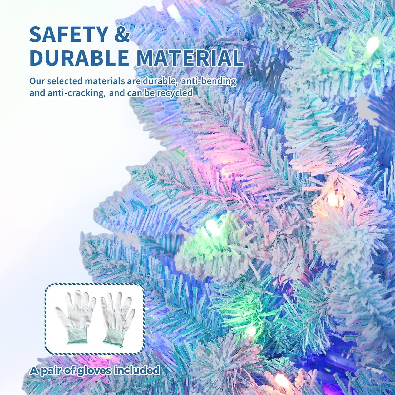 Alt View 4. Qeetex - 7.5ft Pencil Christmas Tree, Slim Flocked Artificial Tree for Christmas Decorations - White Blue 7.5ft.