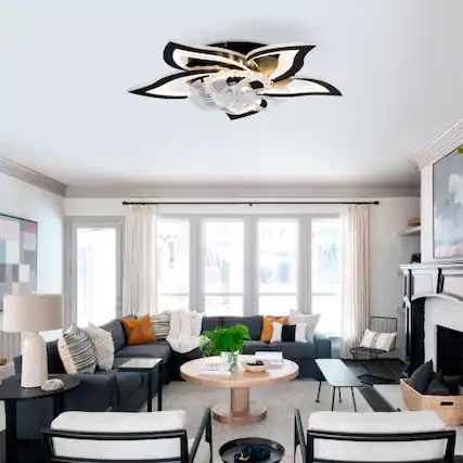 Front. LUCKY ONE - 24" Low Profile Ceiling Fan with Light Remote 5 Blades DC Motor - Matte Black.