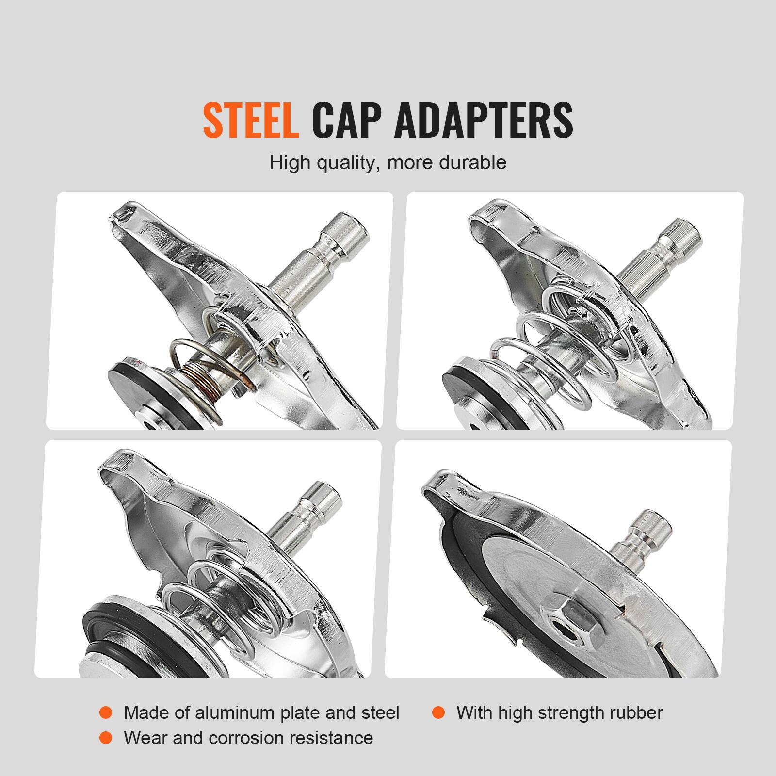 STEEL CAP ADAPTERS  
High quality, more durable  

- Made of aluminum plate and steel  
- Wear and corrosion resistance  
- With high strength rubber