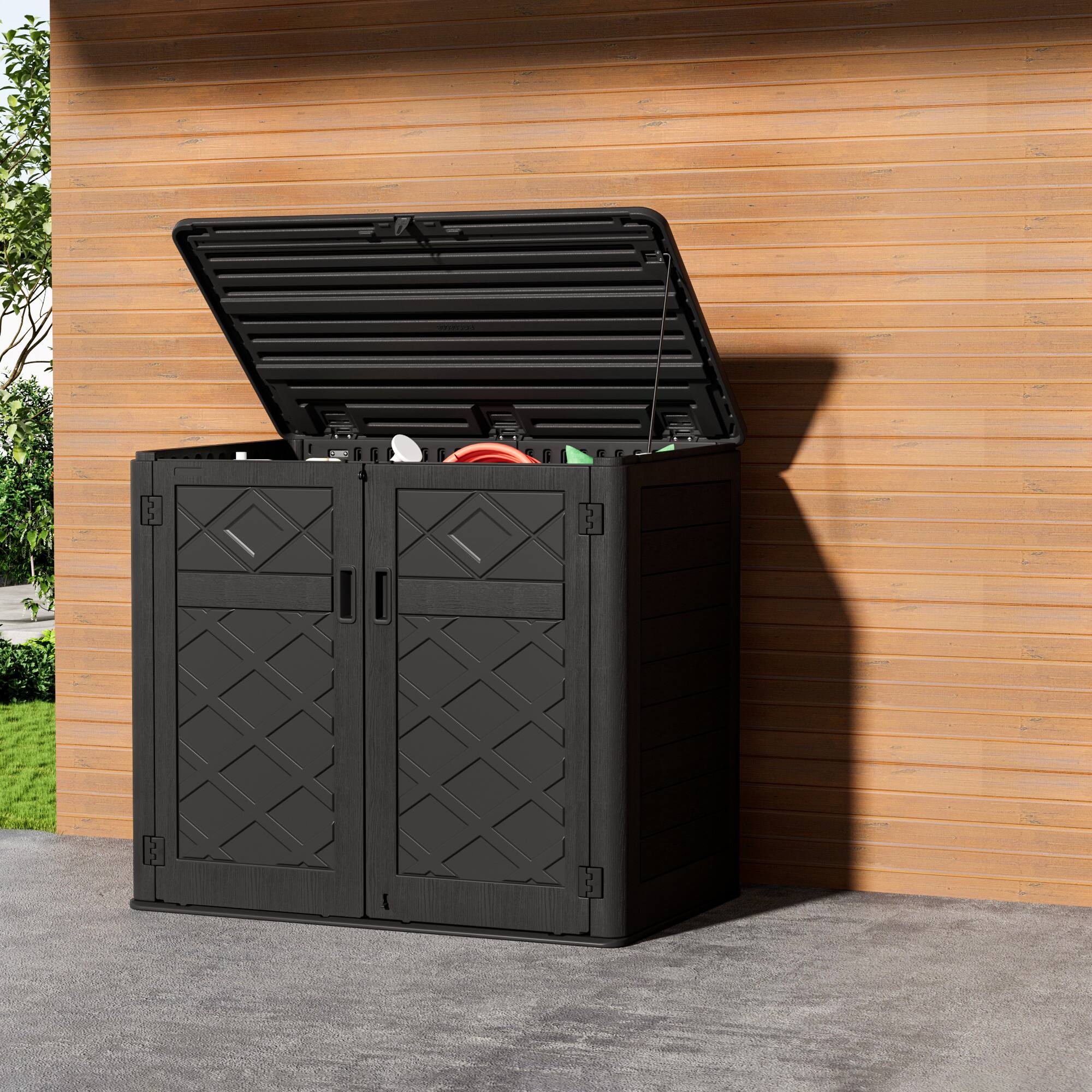 Alt View 1. Yardgrace - 358 Gal. Larger Outdoor Storage Shed Horizontal 48 Cu.ft Outdoor Storage Box Waterproof for Garden, Patios, Backyards - Black No shelves.