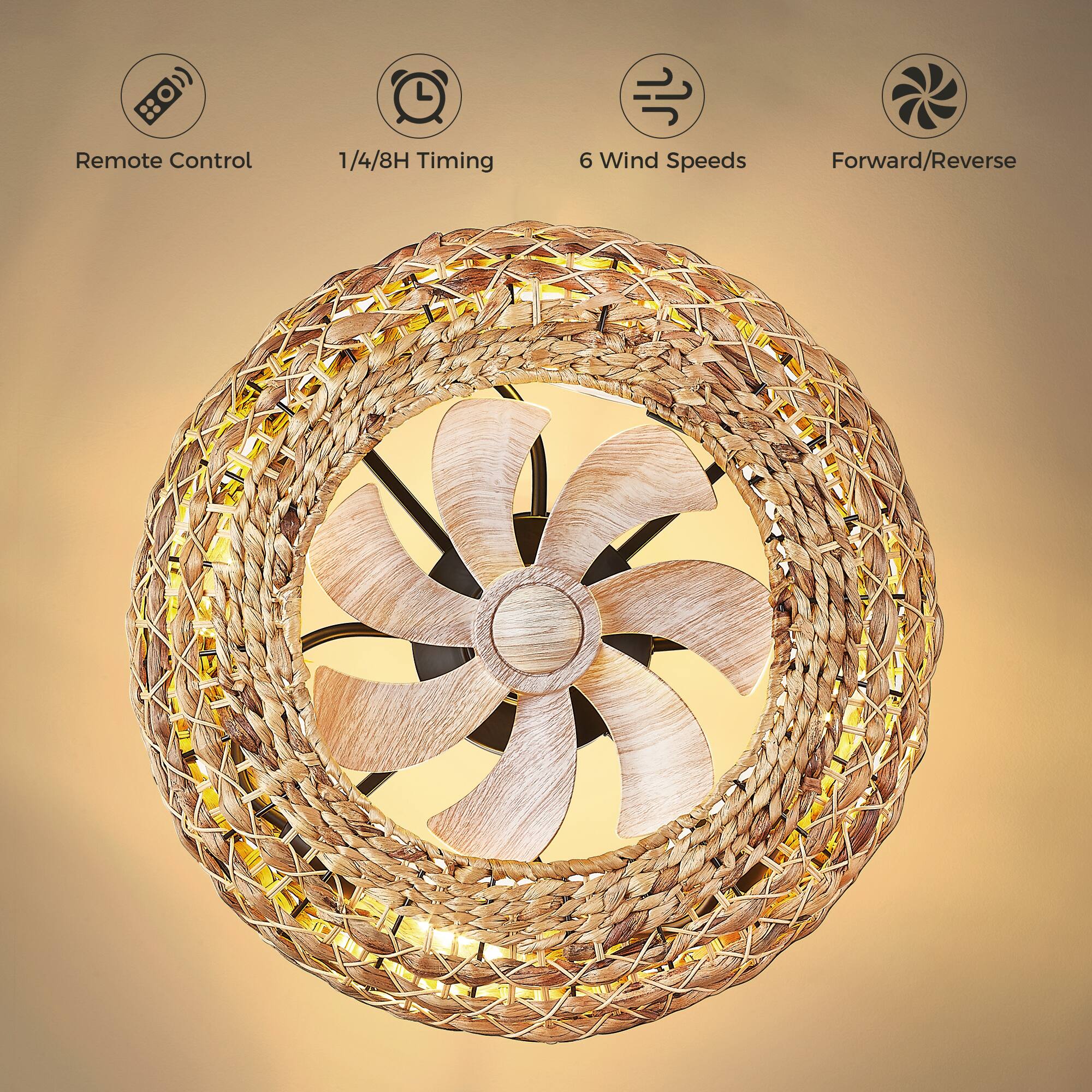 1. Remote Control
2. 1/4/8H Timing
3. 6 Wind Speeds
4. Forward/Reverse