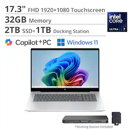 HP - OmniBook X - Copilot+ PC - 17.3" Full HD Touch-Screen Laptop - Intel Core Ultra 7 258V 2024 - 32GB Memory - 2TB SSD - Glacier Silver