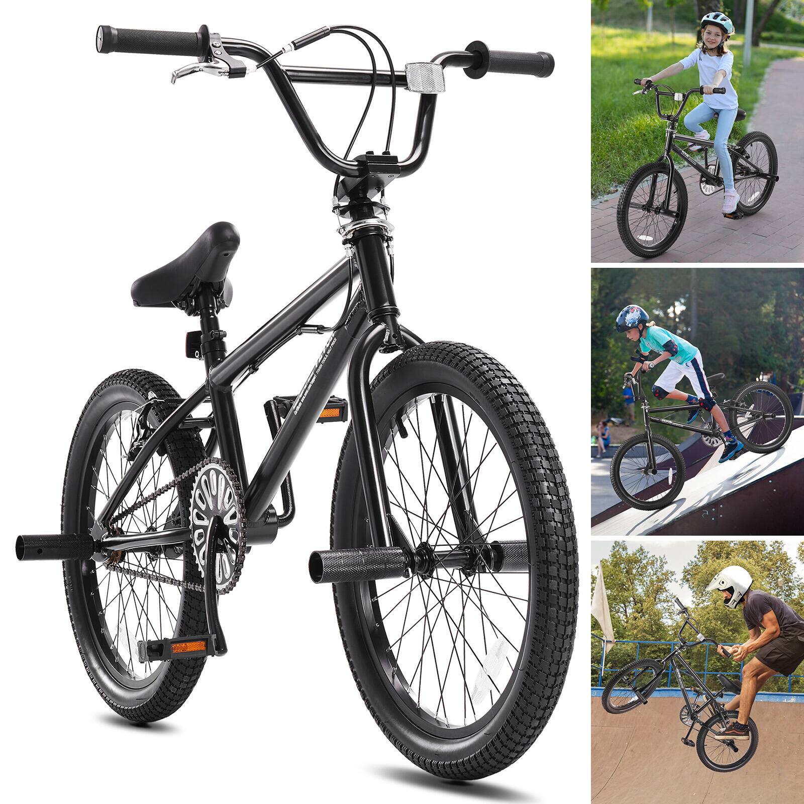 Front. VEVOR - BMX Bike, 20-Inch Wheel Freestyle Bike, BMX Race Bike with 360° Rotor and 4 Pegs, Beginner-Level BMX to Advanced Riders - Black.