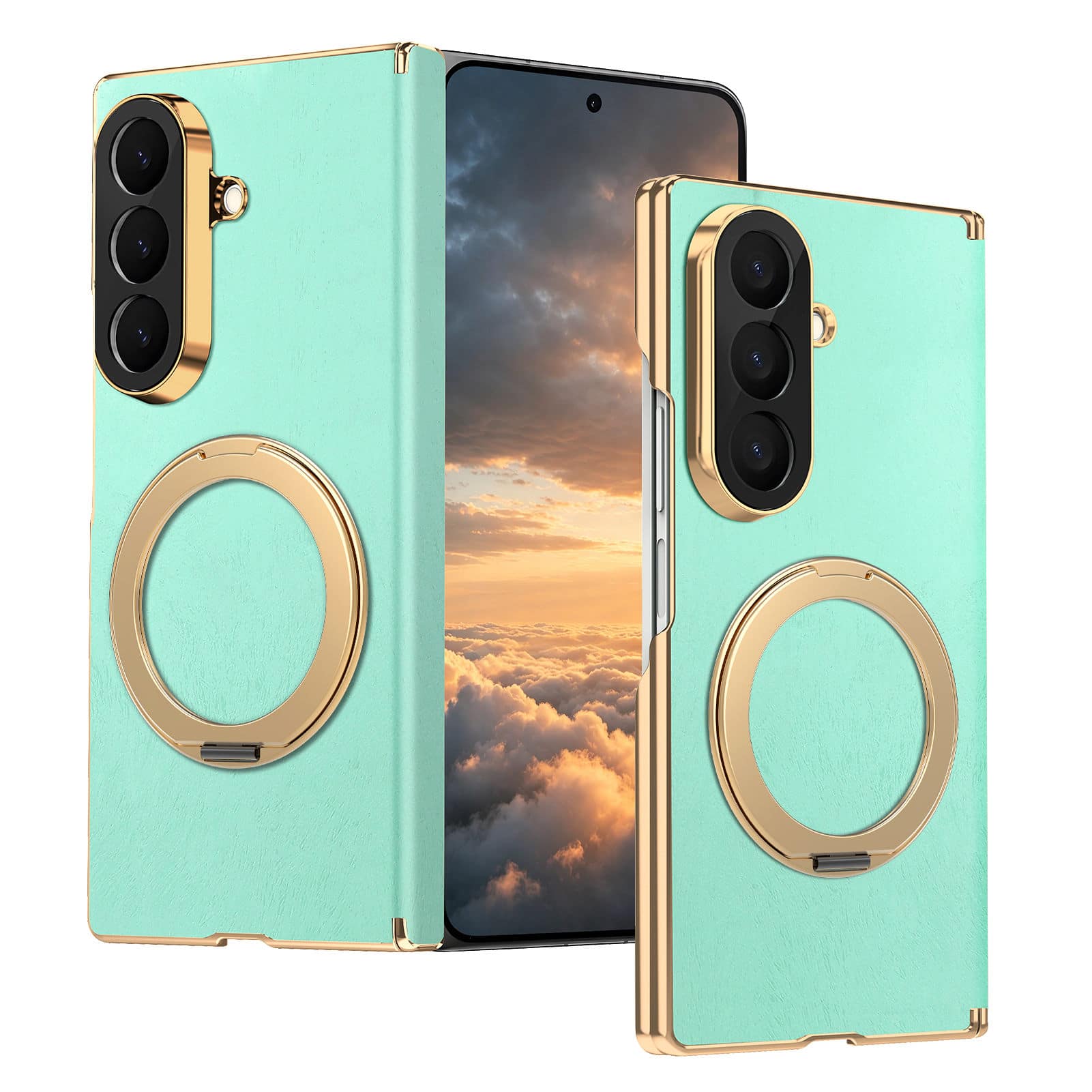 Dteck - Shockproof Magnetic Case for Samsung Galaxy Z Fold8 Ultra with Ring Stand, Leather Texture Rigid Plastic Hinge Cover - Lightgreen price history on PriceWatchPro