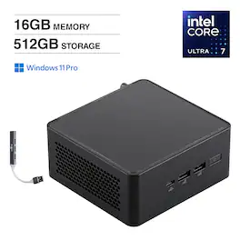 ASUS - NUC 14 Pro Tall Mini Desktop (Intel Ultra 7- 165H, 16GB DDR5, 512GB PCIe SSD, Intel Arc, Win 11 Pro) w/USB Hub - Black