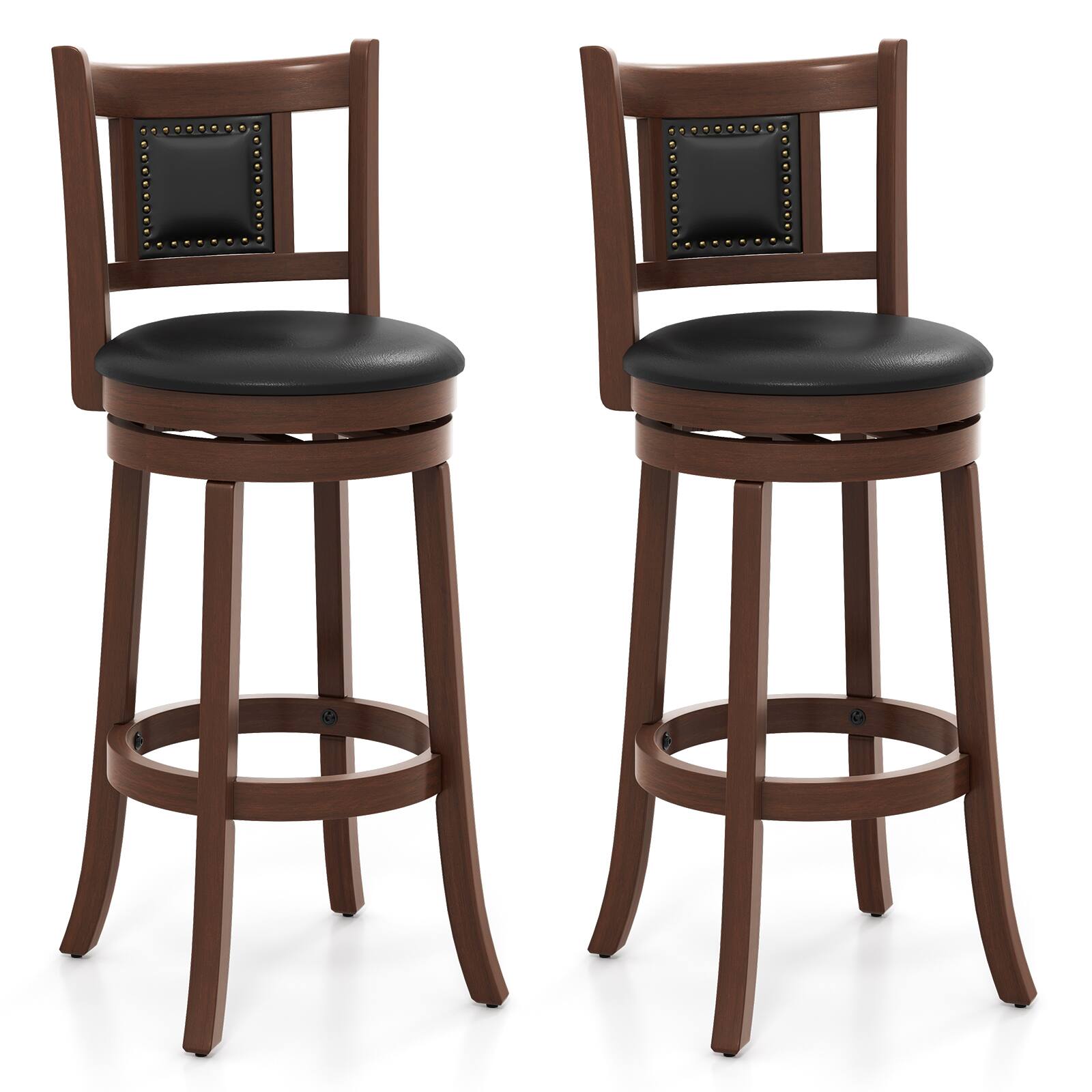 Front. Ecooso - Swivel Bar Stools Set of 2, Curved Backrest Design with Comfortable Footrest - Brown.