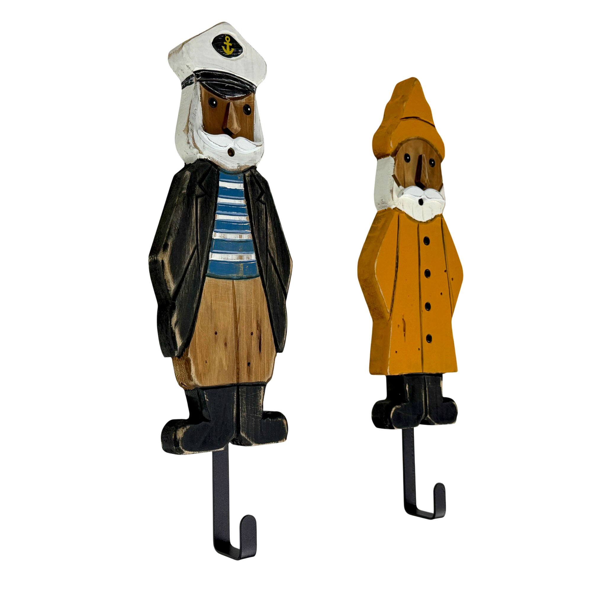Alt View 1. Things2Die4 - Set of 2 Nautical Sailor Captain Fisherman Wall Hooks, Wood & Metal 14.75 In - Multicolored.