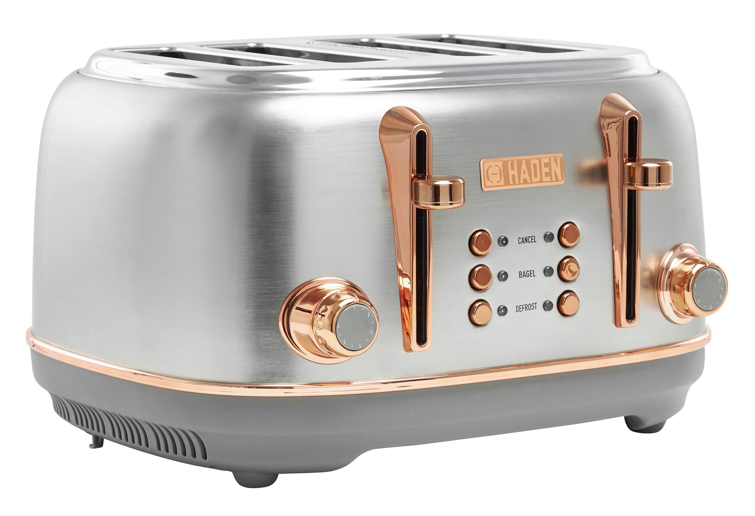 Angle. Haden - Heritage 4 Slice Toaster - Steel/Copper.