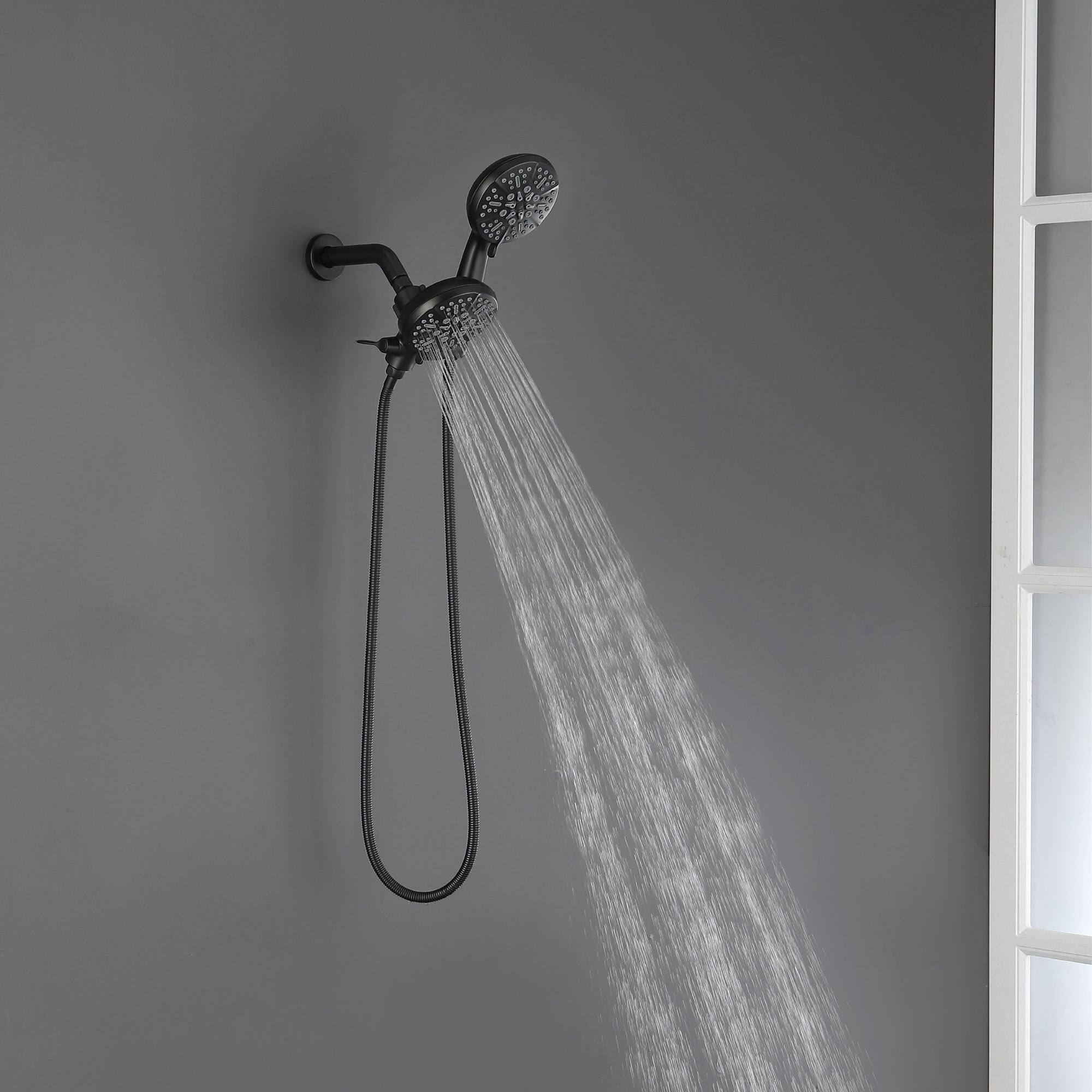 Alt View 4. Boyel Living - 5-Spray Patterns with 2.5 GPM 4.72 in. Wall Mount Dual Shower Heads in Matte Black (Valve and Handle Trim Not Included) - Matte Black.