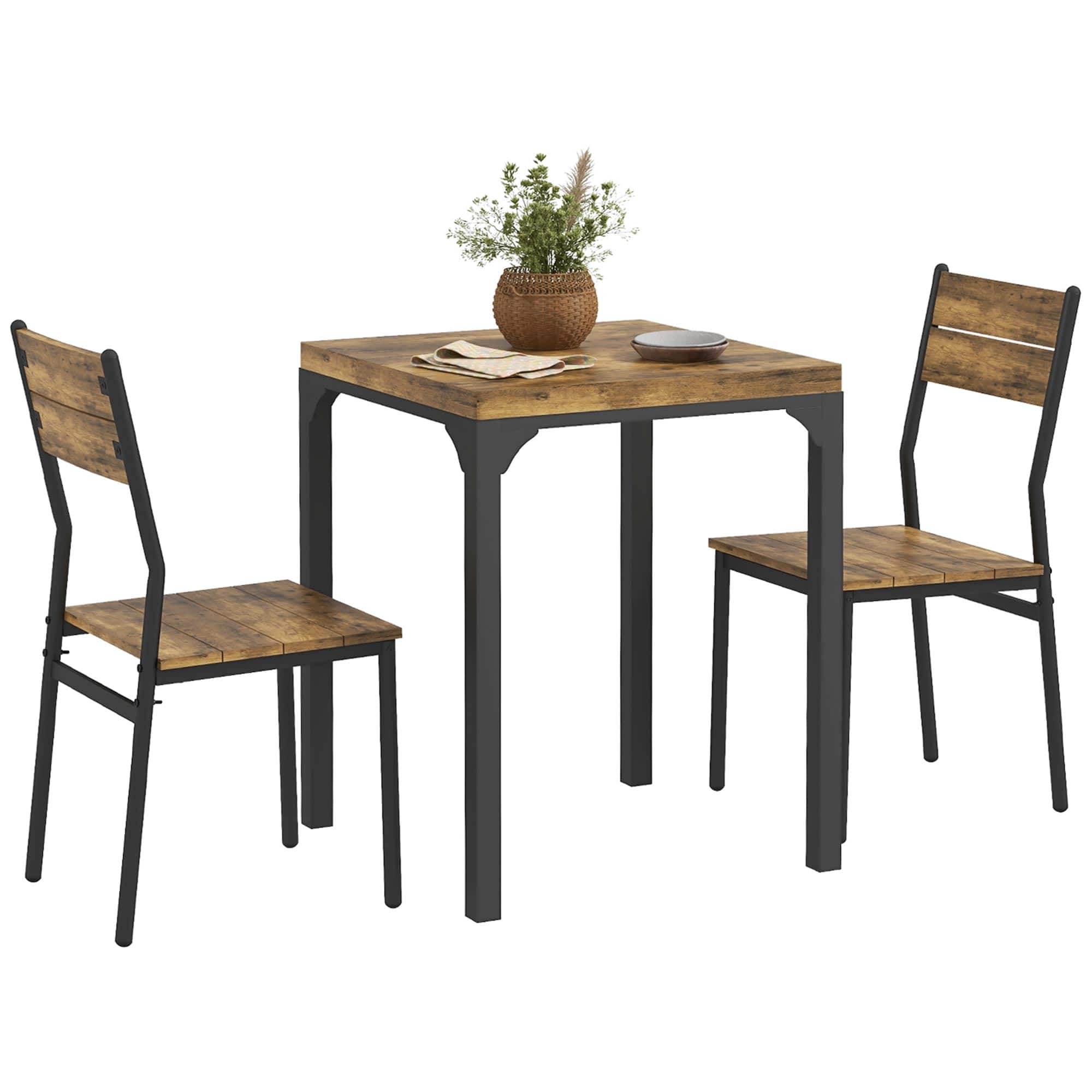 Homcom - 3 Piece Dining Table Set for 2, Modern Kitchen Table and Chairs, Dining Room Set for Breakfast Nook, Small Space - Rustic Brown